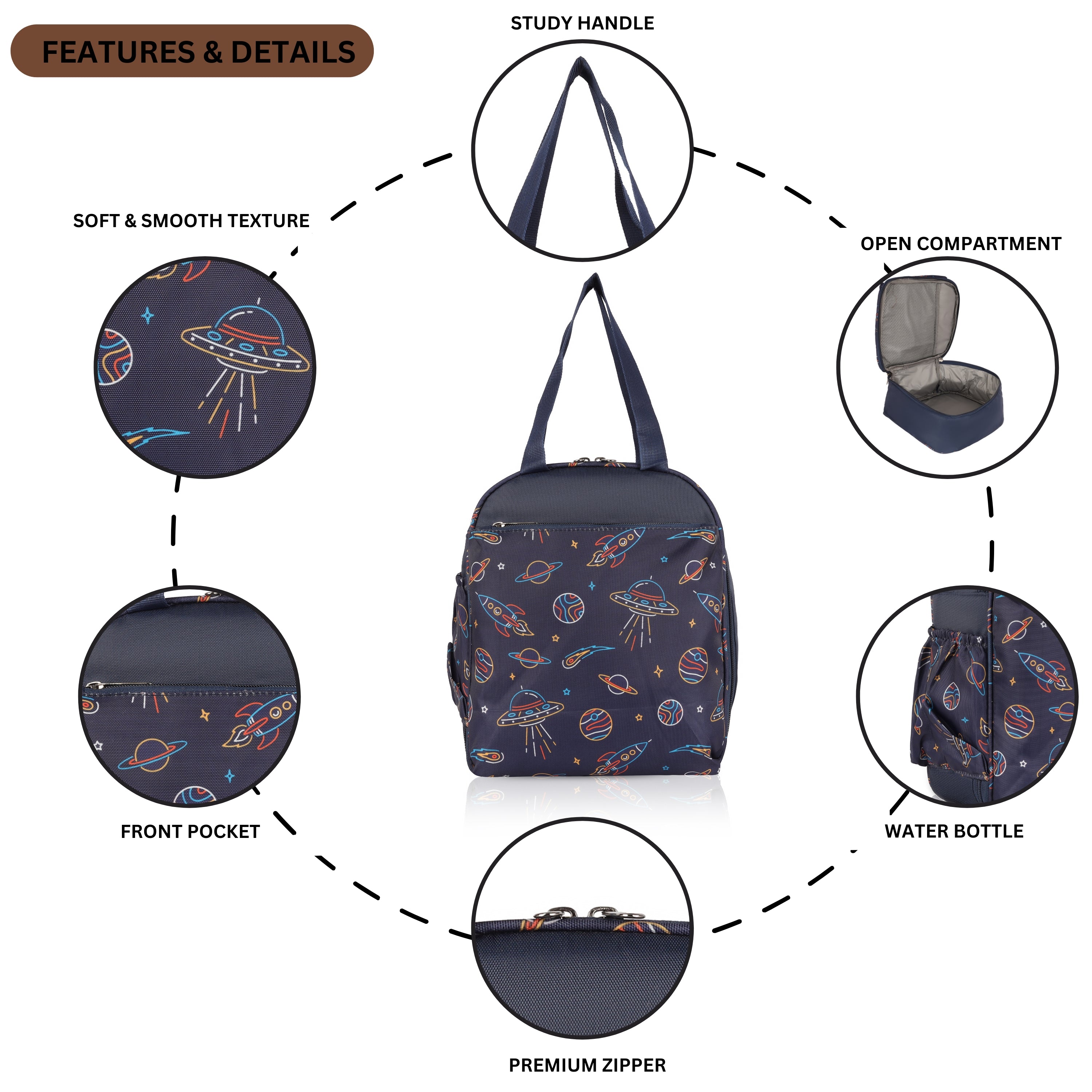 Echo Boomers Premium Space Pint Lunch Bag – Stylish, Lightweight, Attractive, & Durable Meal Companion and versatile bag(Navy).