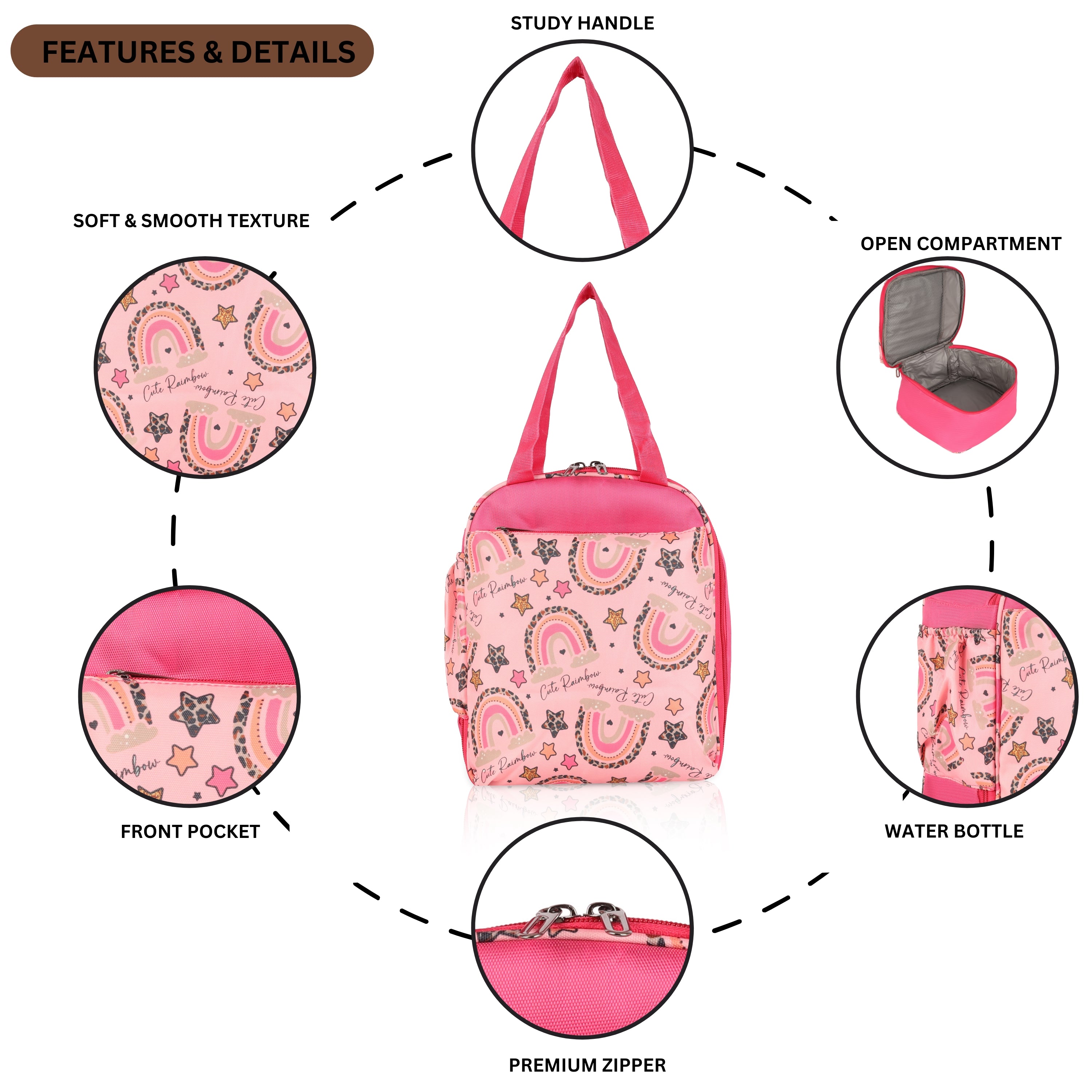 Echo Boomers Premium Rainbow Pint Lunch Bag – Stylish, Lightweight, Attractive, & Durable Meal Companion and versatile bag(Pink).