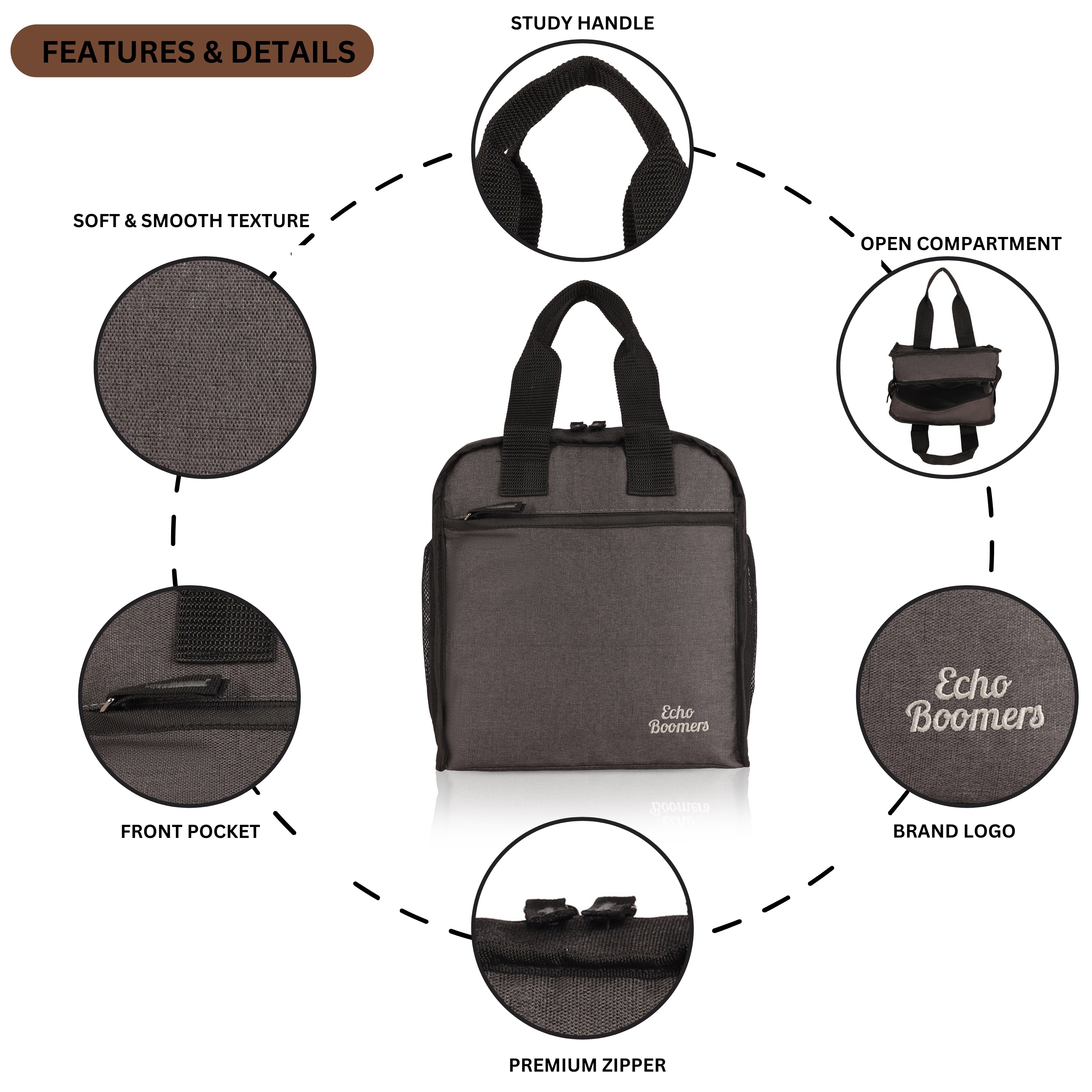 Echo Boomers Premium Lunch Bag – Stylish, Lightweight, Attractive, & Durable Meal Companion and versatile bag(Black).