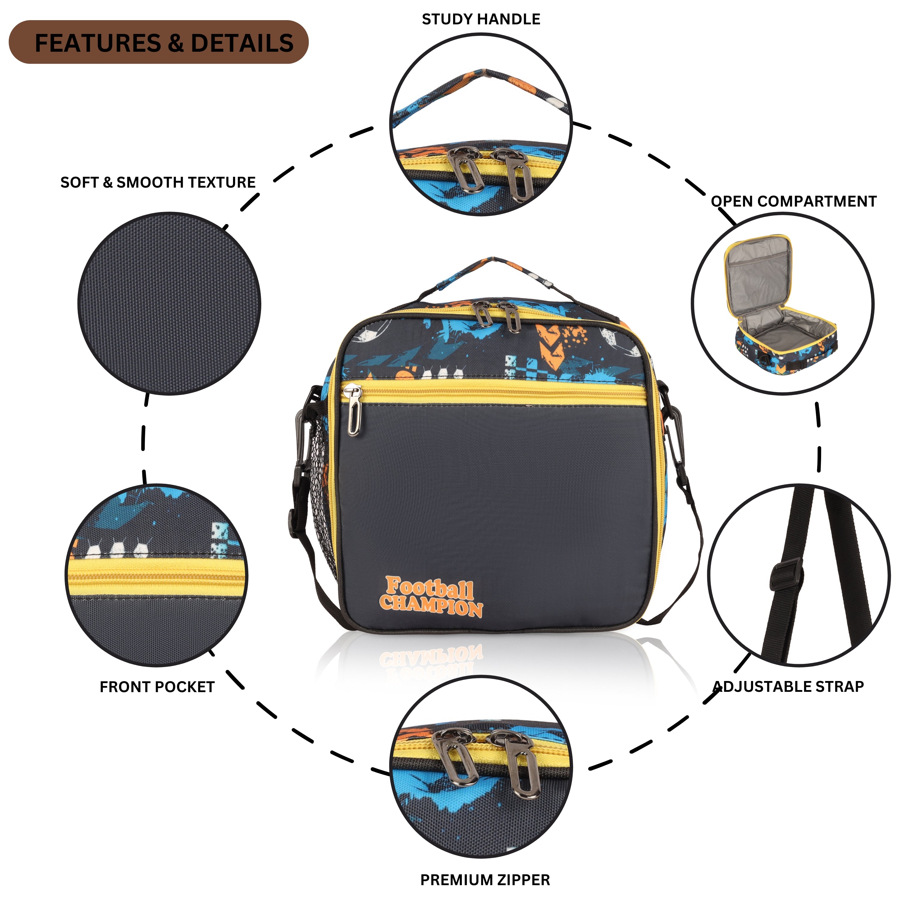 Echo Boomers Premium Football Pint Lunch Bag – Stylish, Lightweight, Attractive, & Durable Meal Companion and versatile bag(Black).
