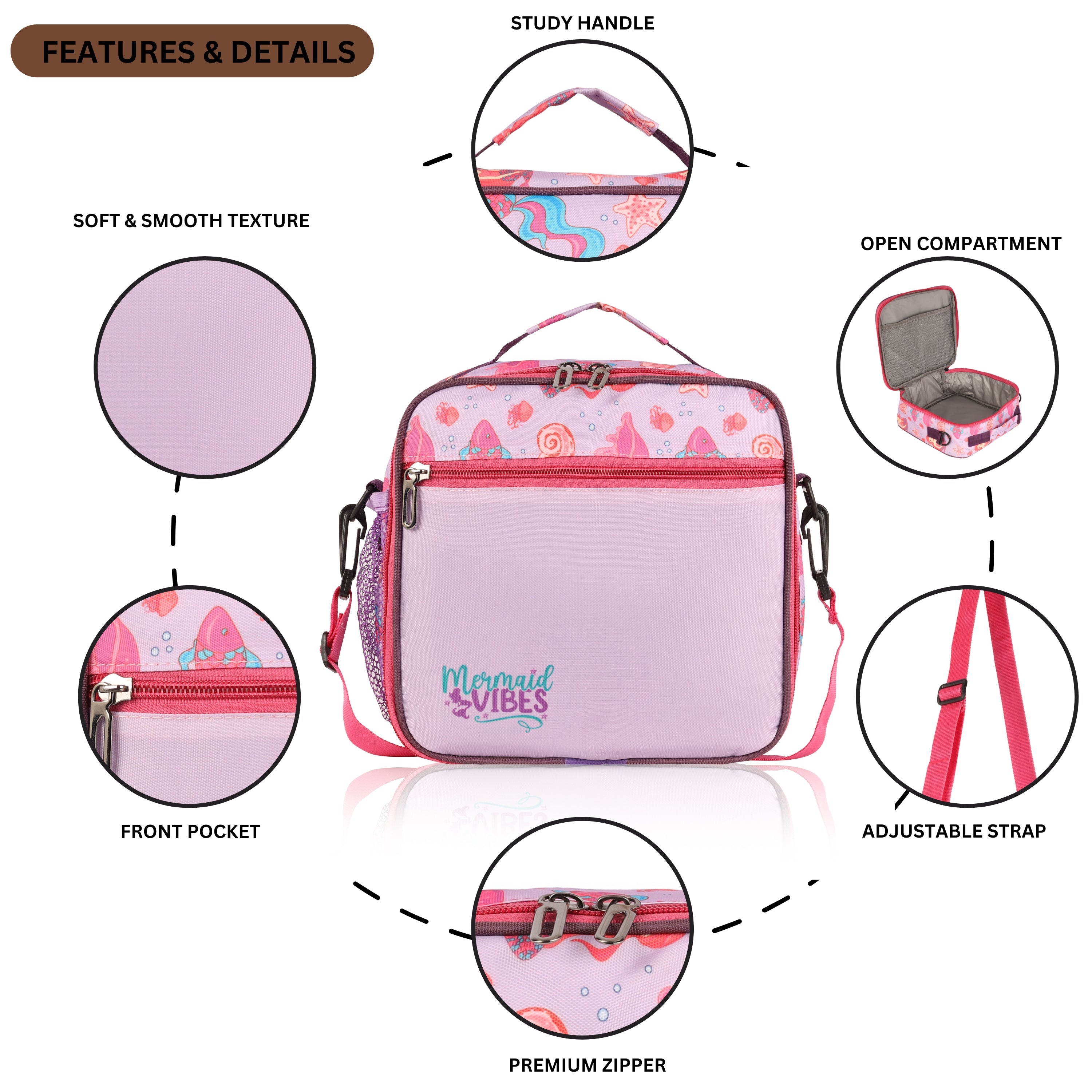 Echo Boomers Premium Mermaid Pint Lunch Bag – Stylish, Lightweight, Attractive, & Durable Meal Companion and versatile bag(Pink).