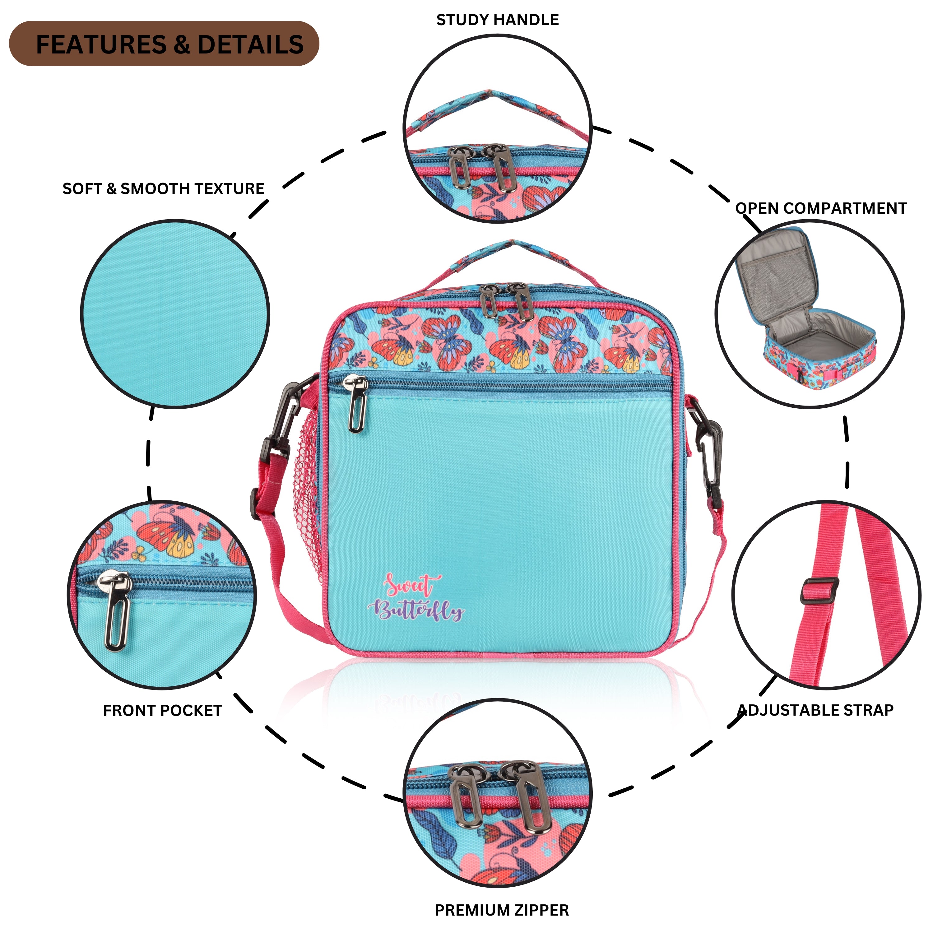 Echo Boomers Premium Butterfly Pint Lunch Bag – Stylish, Lightweight, Attractive, & Durable Meal Companion and versatile bag(Sea Green).
