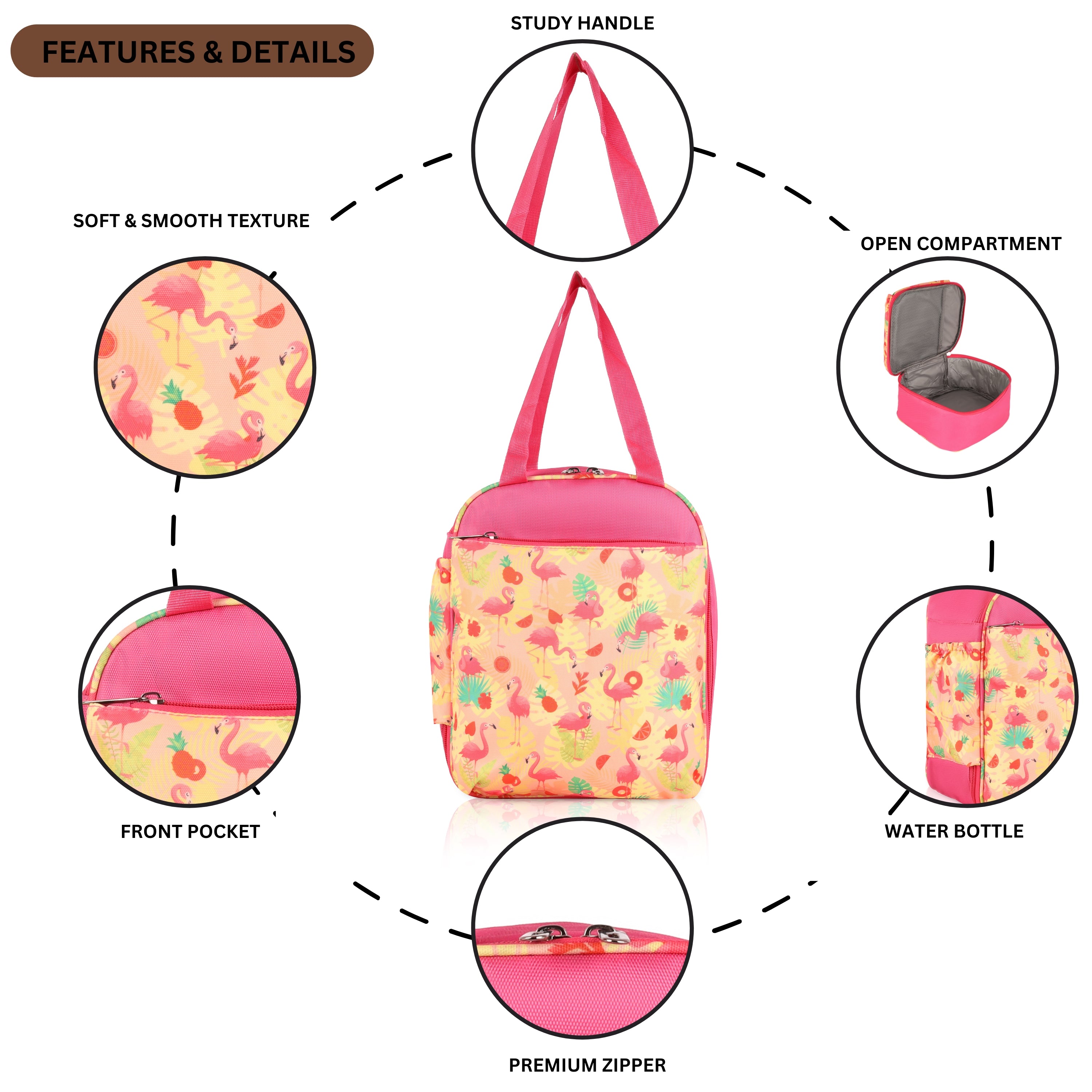 Echo Boomers Premium Herons Pint Lunch Bag – Stylish, Lightweight, Attractive, & Durable Meal Companion and versatile bag(Pink).