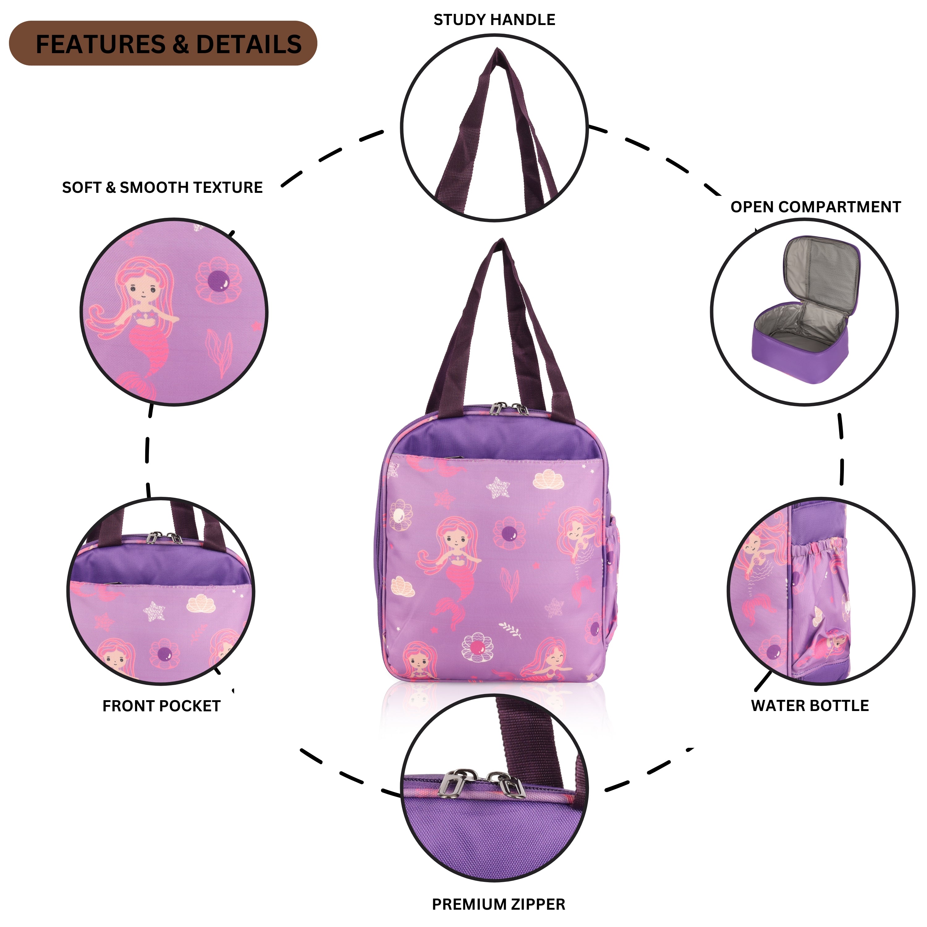 Echo Boomers Premium Mermaid Pint Lunch Bag – Stylish, Lightweight, Attractive, & Durable Meal Companion and versatile bag(Purple).