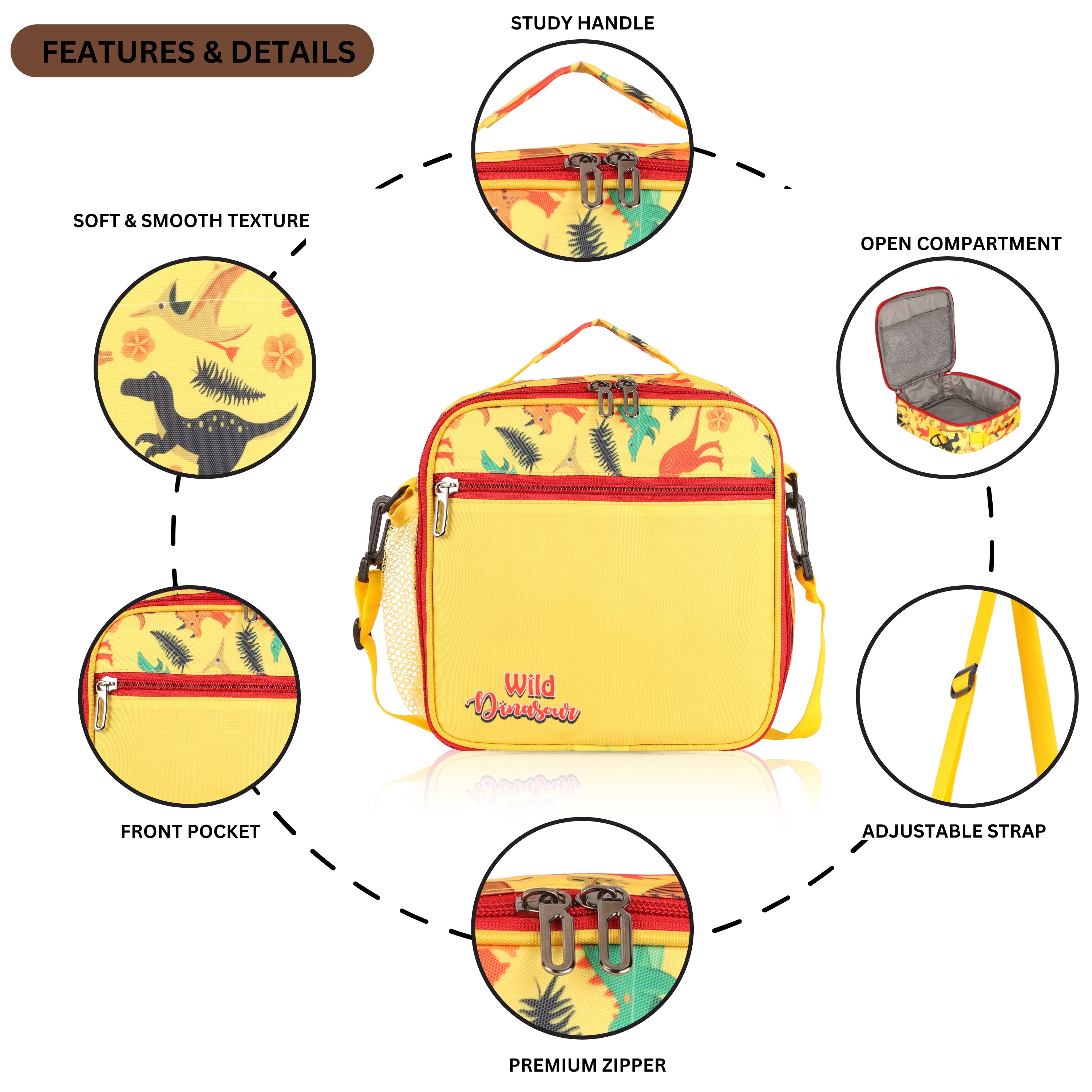 Echo Boomers PremiumDino Pint Lunch Bag – Stylish, Lightweight, Attractive, & Durable Meal Companion and versatile bag(Yellow).
