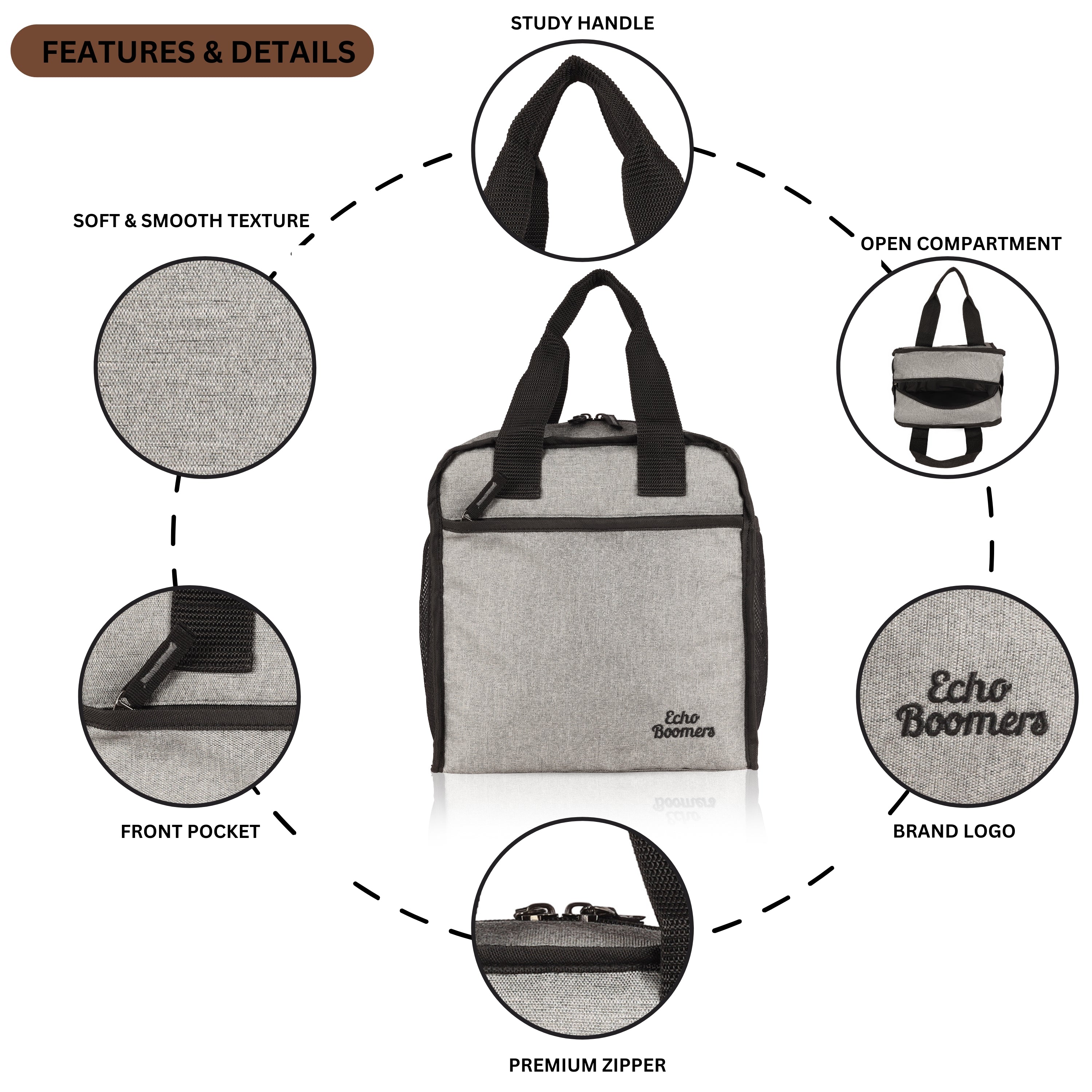 Echo Boomers Premium Lunch Bag – Stylish, Lightweight, Attractive, & Durable Meal Companion and versatile bag(Grey).