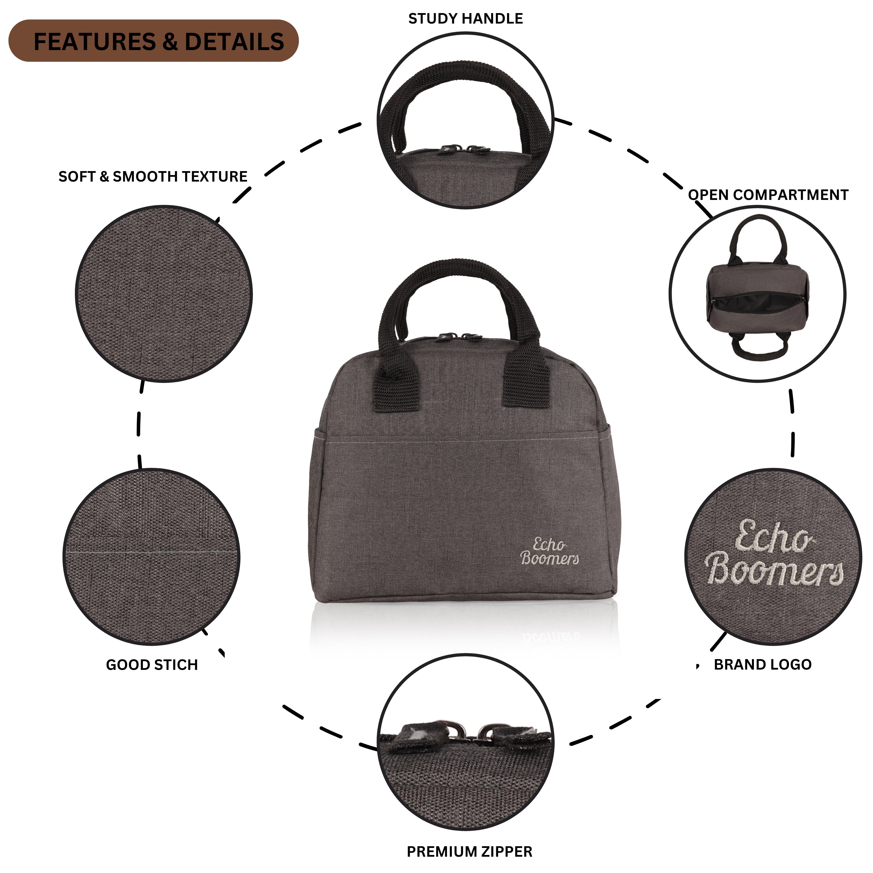 Echo Boomers Premium Lunch Bag – Stylish, Lightweight, Attractive, & Durable Meal Companion and versatile bag(Black).
