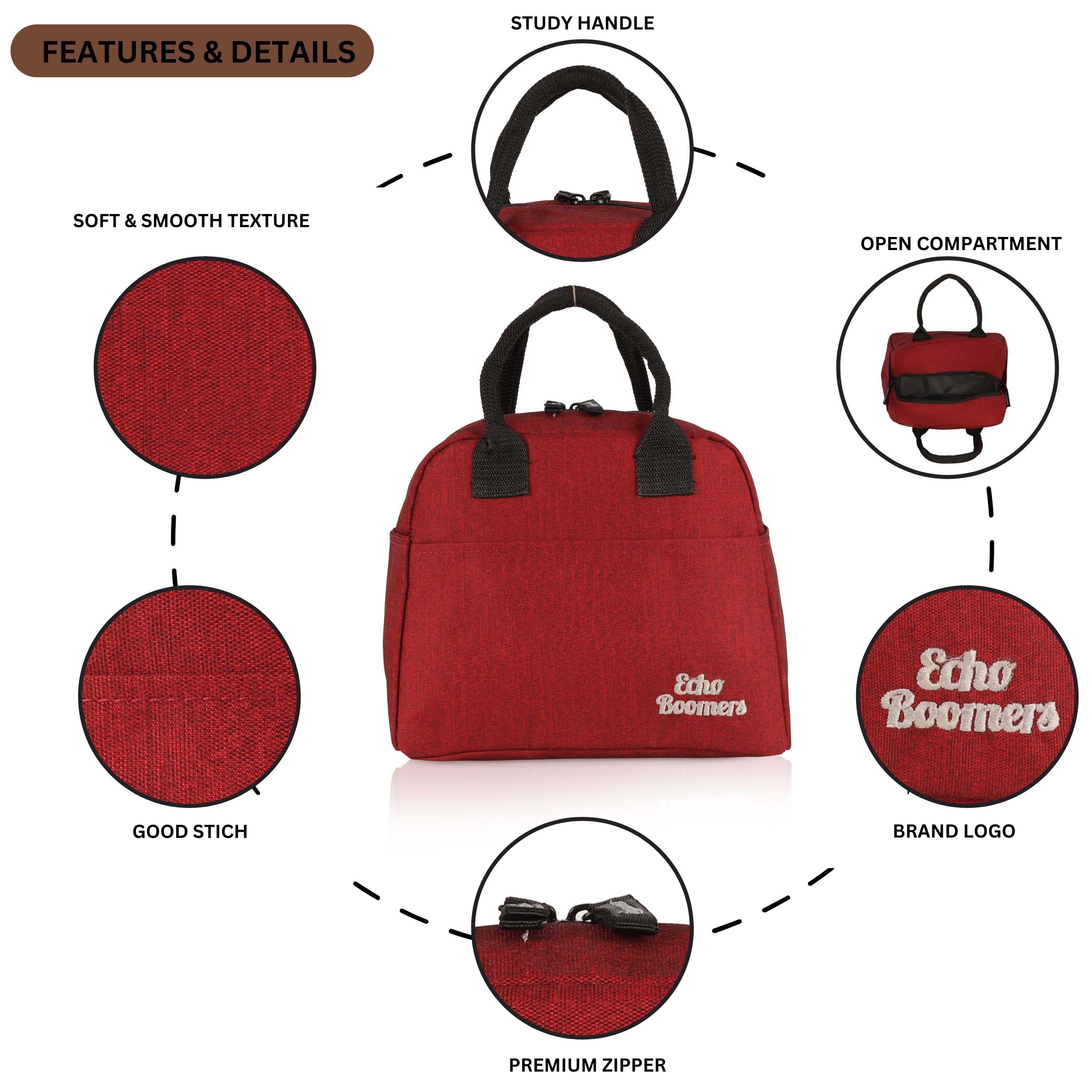 Echo Boomers Premium Lunch Bag – Stylish, Lightweight, Attractive, & Durable Meal Companion and versatile bag(Maroon).