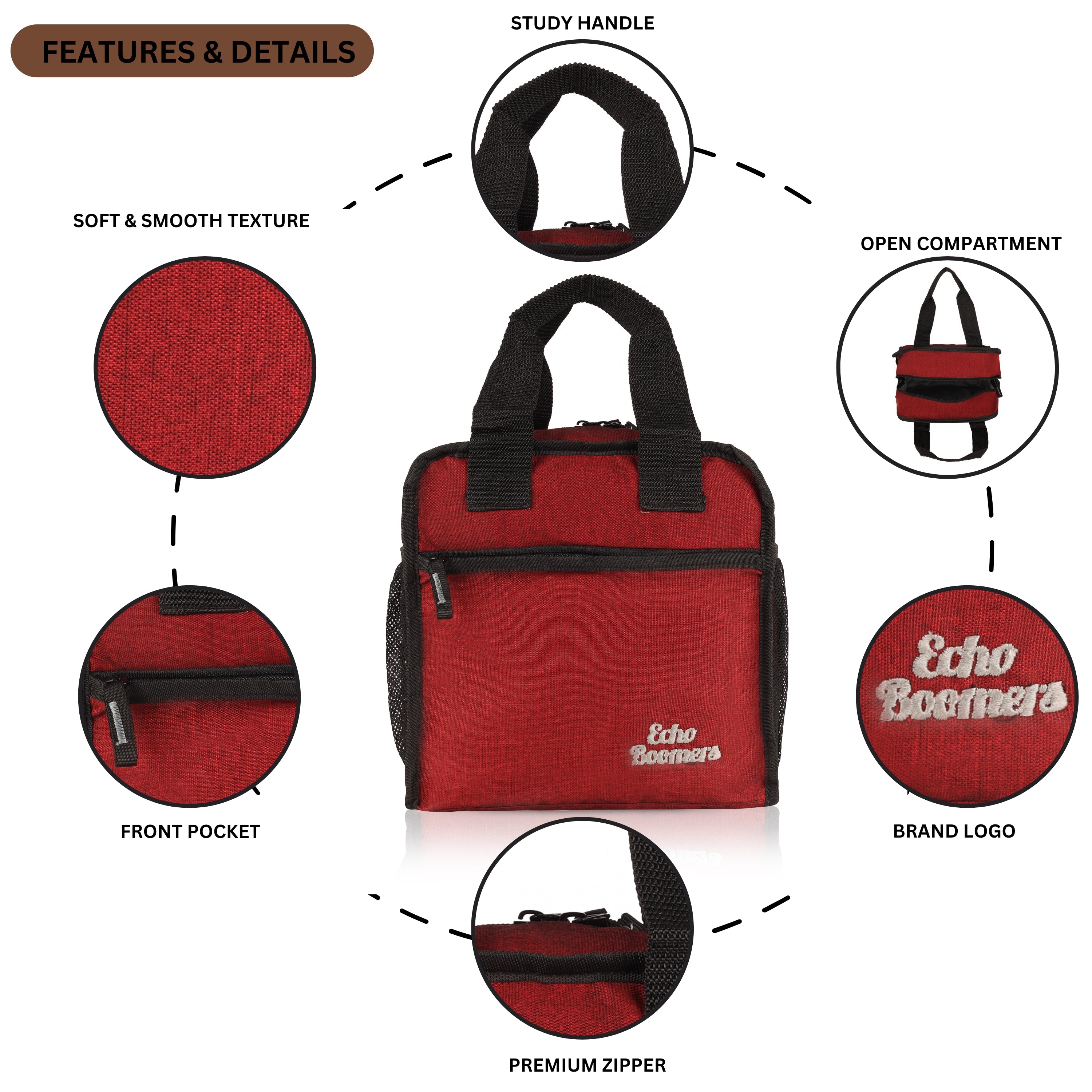 Echo Boomers Premium Lunch Bag – Stylish, Lightweight, Attractive, & Durable Meal Companion and versatile bag(Maroon).