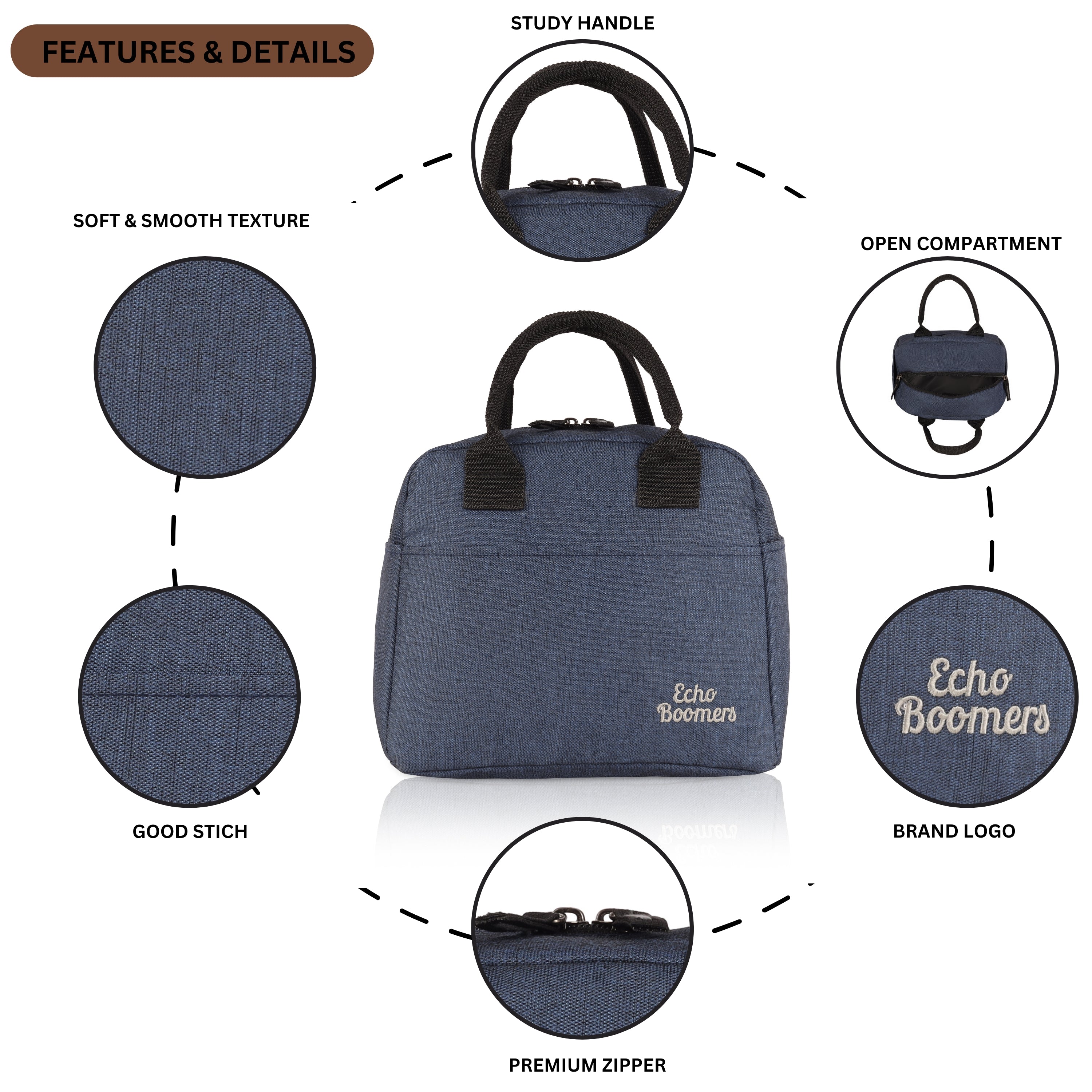 Echo Boomers Premium Lunch Bag – Stylish, Lightweight, Attractive, & Durable Meal Companion and versatile bag(Navy).