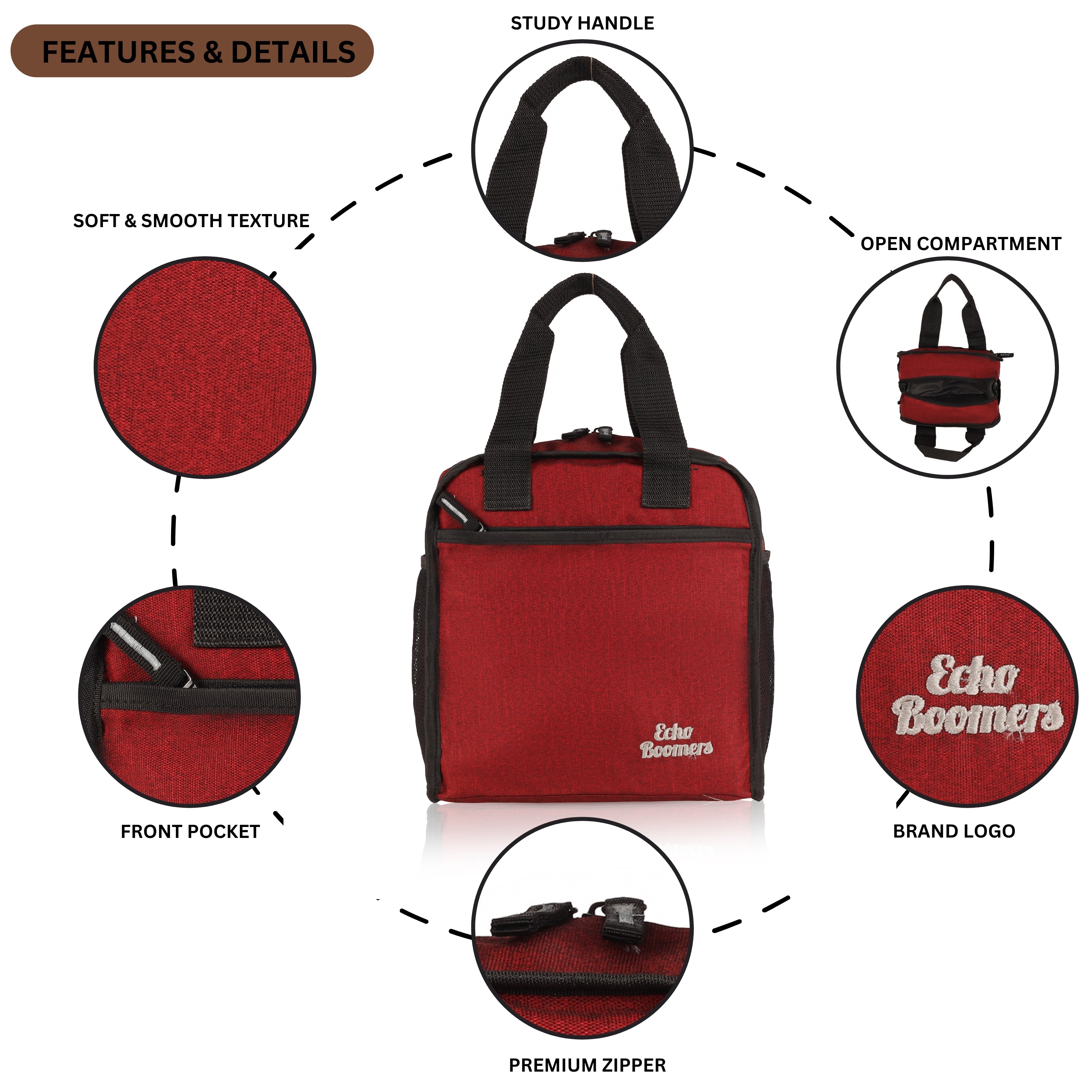 Echo Boomers Premium Lunch Bag – Stylish, Lightweight, Attractive, & Durable Meal Companion and versatile bag(Maroon).