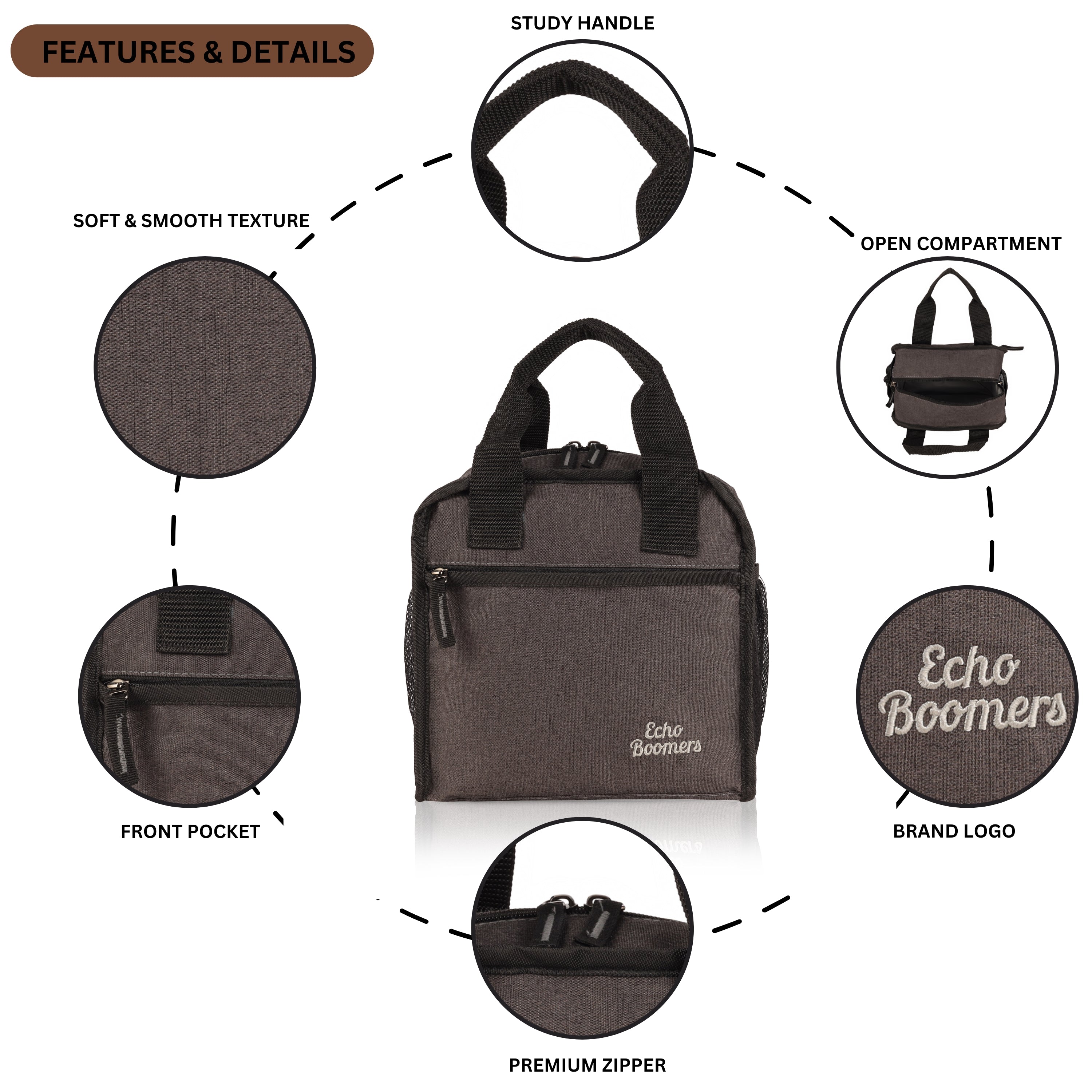 Echo Boomers Premium Lunch Bag – Stylish, Lightweight, Attractive, & Durable Meal Companion and versatile bag(Black).