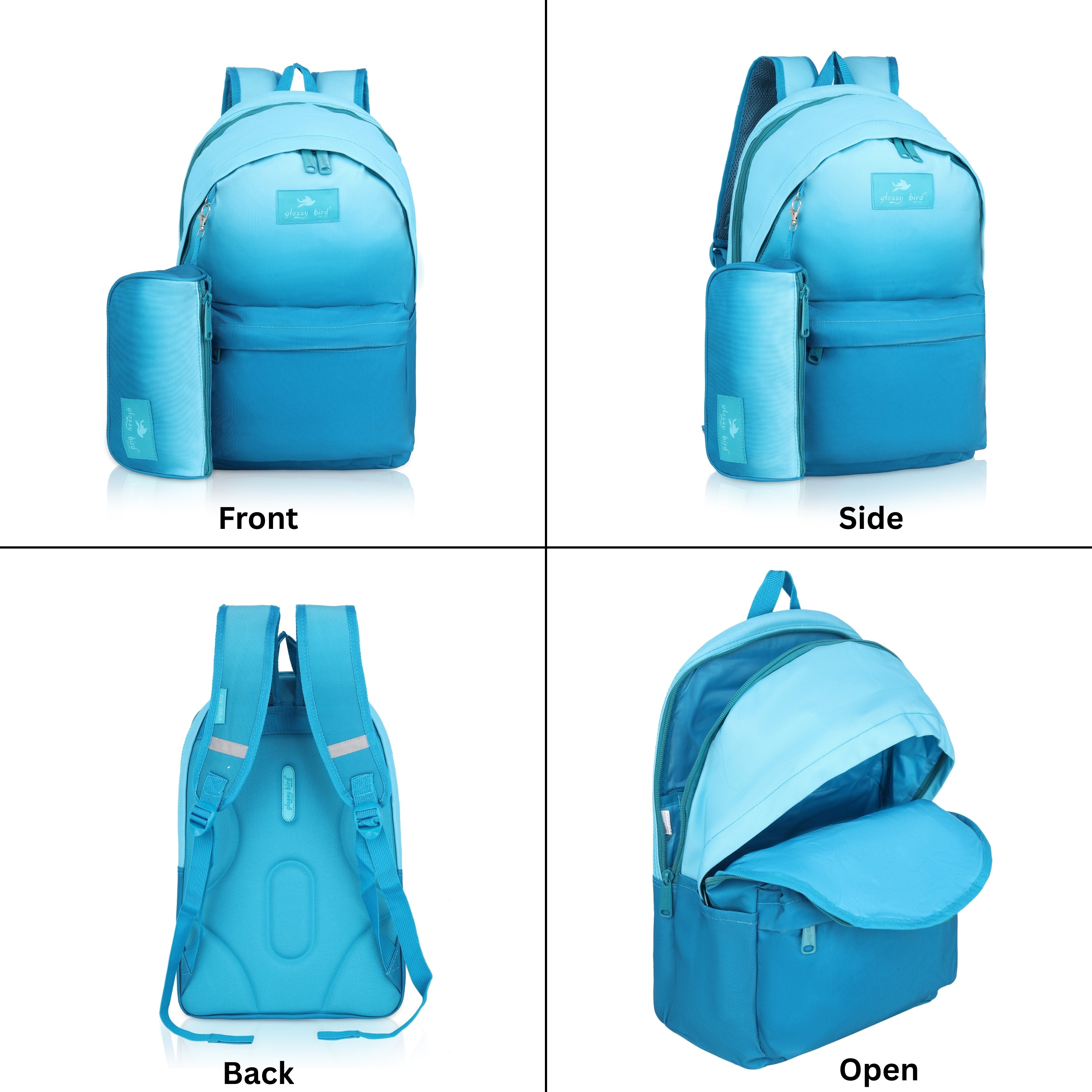 Echo Boomers Glossy Bird Backpack with Pouch – Casual Backpack with Compartments, Front Pocket, Bottle Holder – Ideal for School, College, Travel – Boys, Girls, Men, Women (Pink)