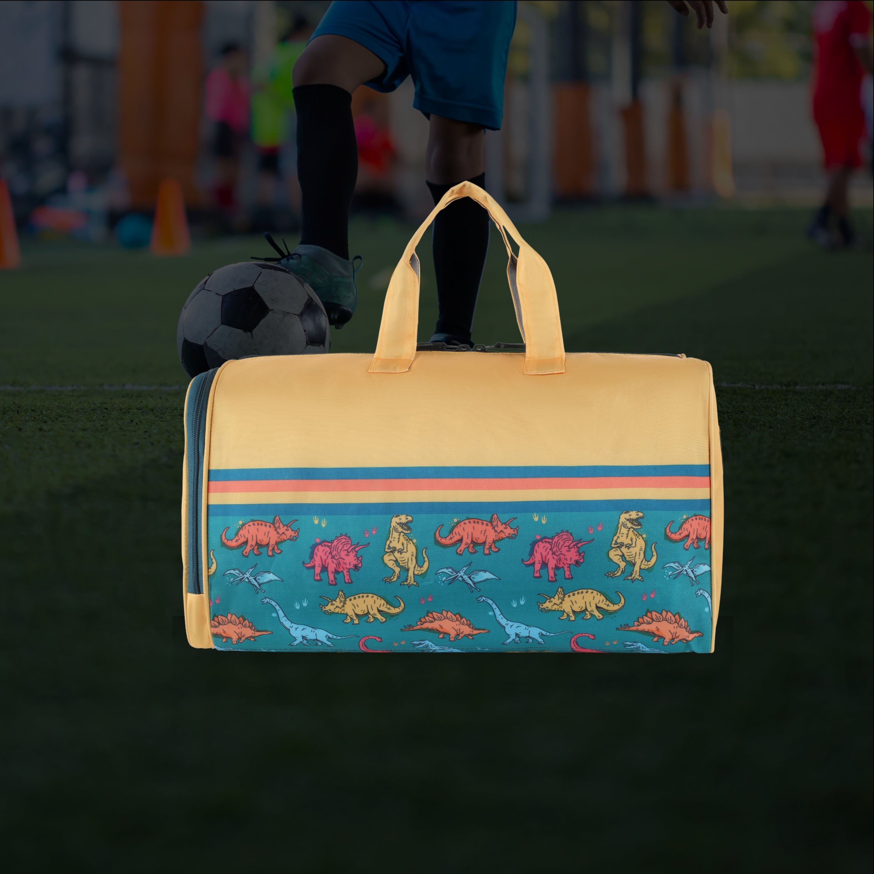 Echo Boomers Square Dino Print Duffle Bag – Stylish Travel & Gym Bag with Shoe Compartment