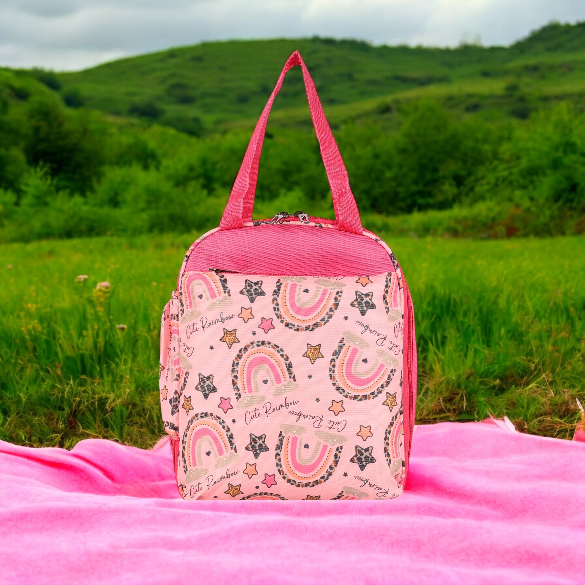 Echo Boomers Premium Rainbow Pint Lunch Bag – Stylish, Lightweight, Attractive, & Durable Meal Companion and versatile bag(Pink).