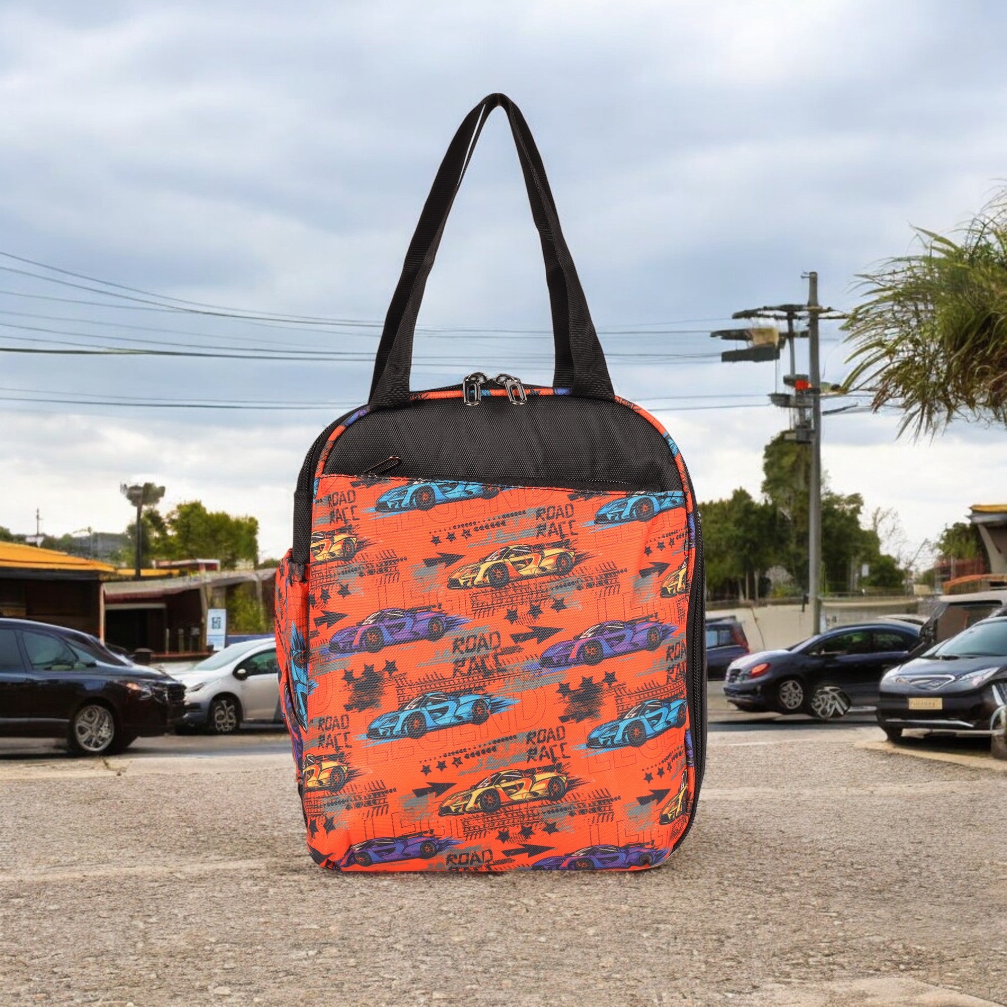 Echo Boomers Premium Car Pint Lunch Bag – Stylish, Lightweight, Attractive, & Durable Meal Companion and versatile bag(Black& Orange).