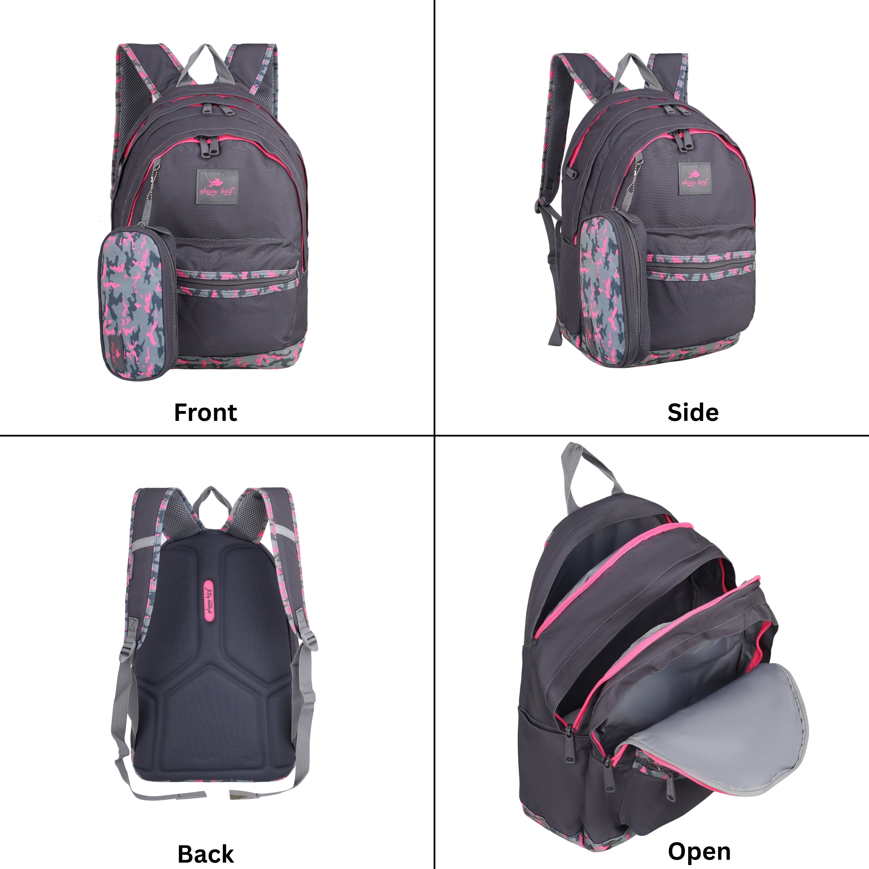 Echo Boomers Glossy Bird Backpack (PURPLE) – Water-Resistant School, Travel & Office Bag for Men & Women with Detachable Pouch, Padded Straps, Multi-Pockets & Reflective Strips