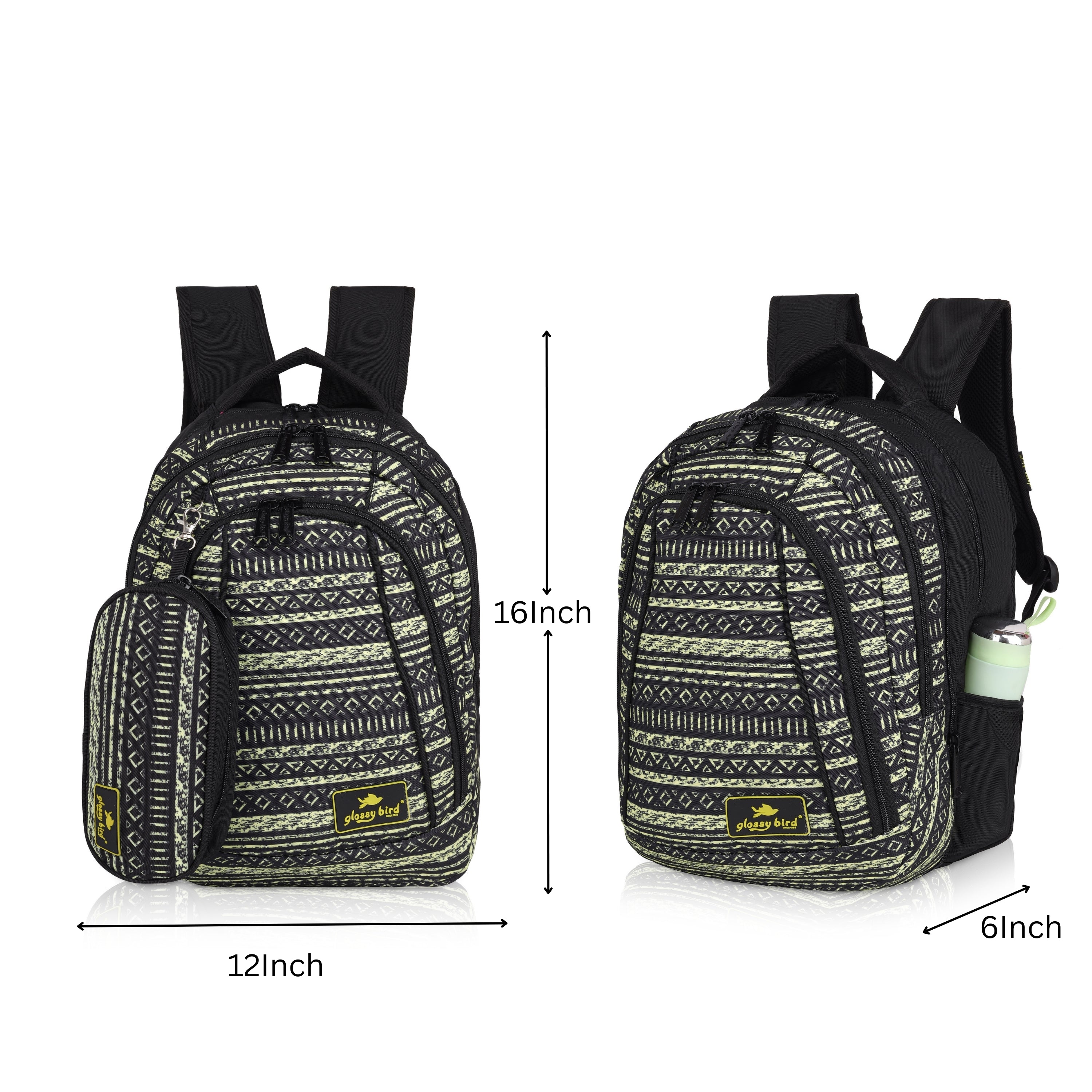 Echo Boomers Glossy Bird Unisex Backpack for School, Office & Travel – Water-Resistant, Lightweight Bag with 4 Compartments, Bottle Holder, Detachable Pouch & Ergonomic Straps (Purple)