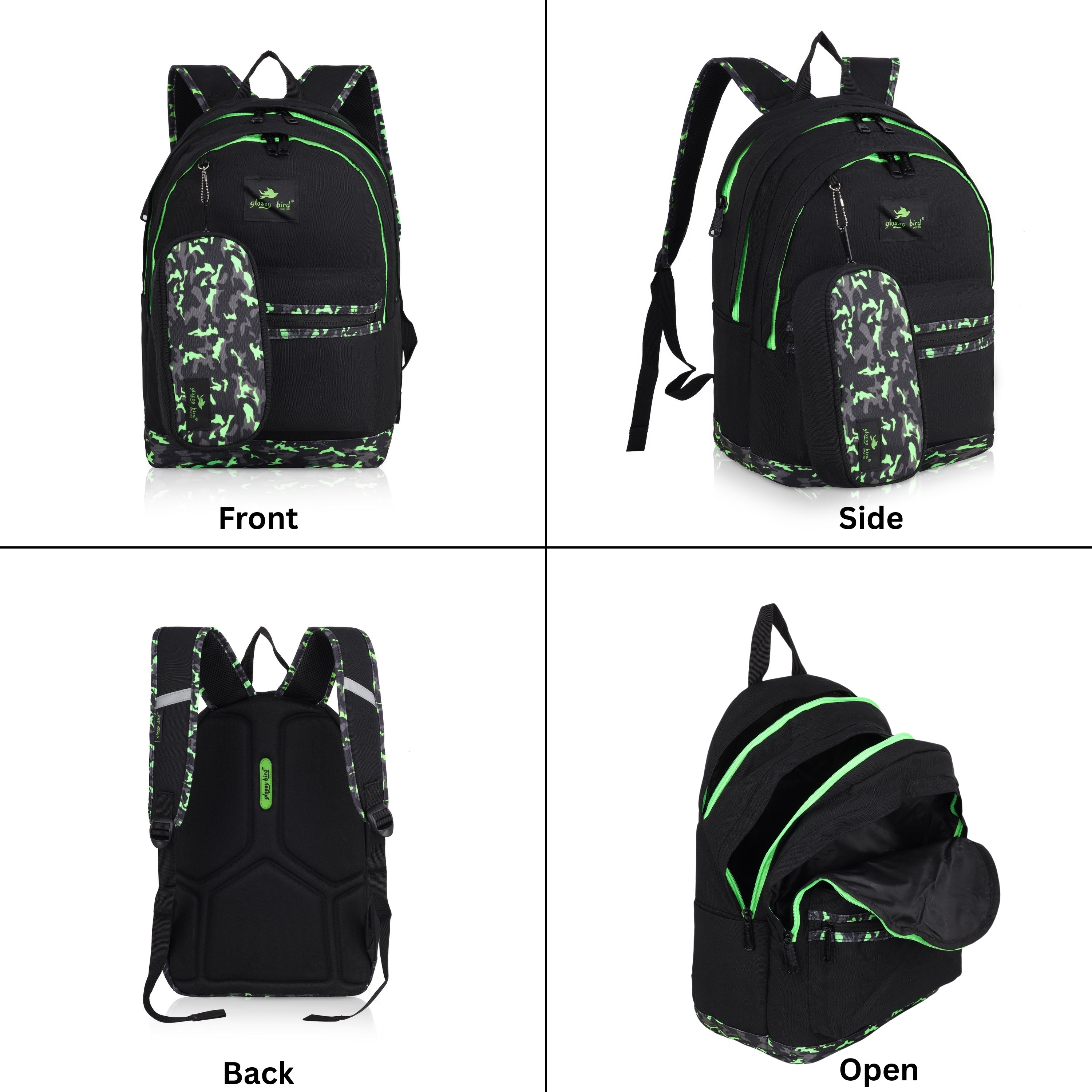 Echo Boomers Glossy Bird Backpack (PURPLE) – Water-Resistant School, Travel & Office Bag for Men & Women with Detachable Pouch, Padded Straps, Multi-Pockets & Reflective Strips