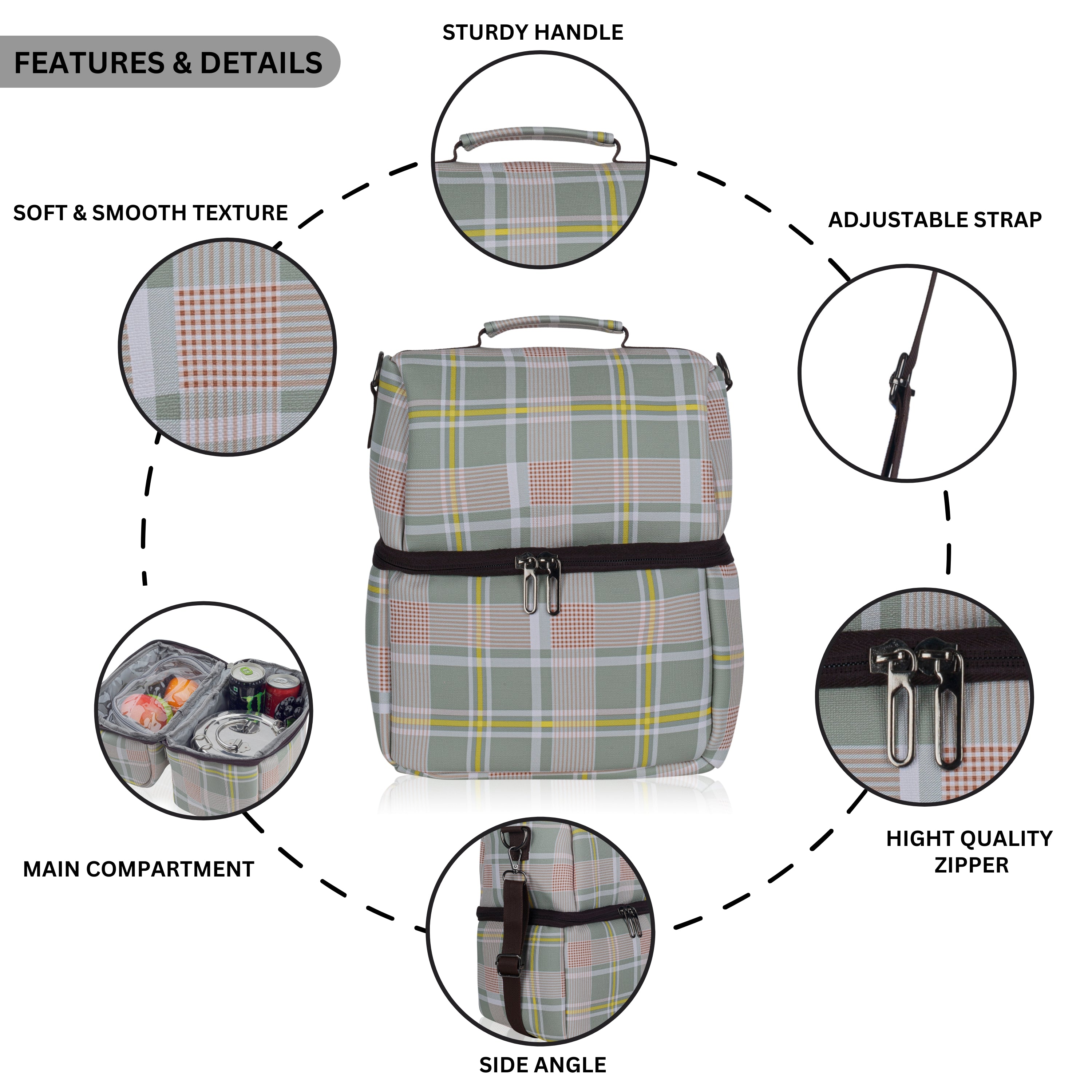 Echo Boomers 10L Insulated Lunch Bag for Men & Women |Premium Tiffin Bag – Stylish & Durable Meal Companion (Green)