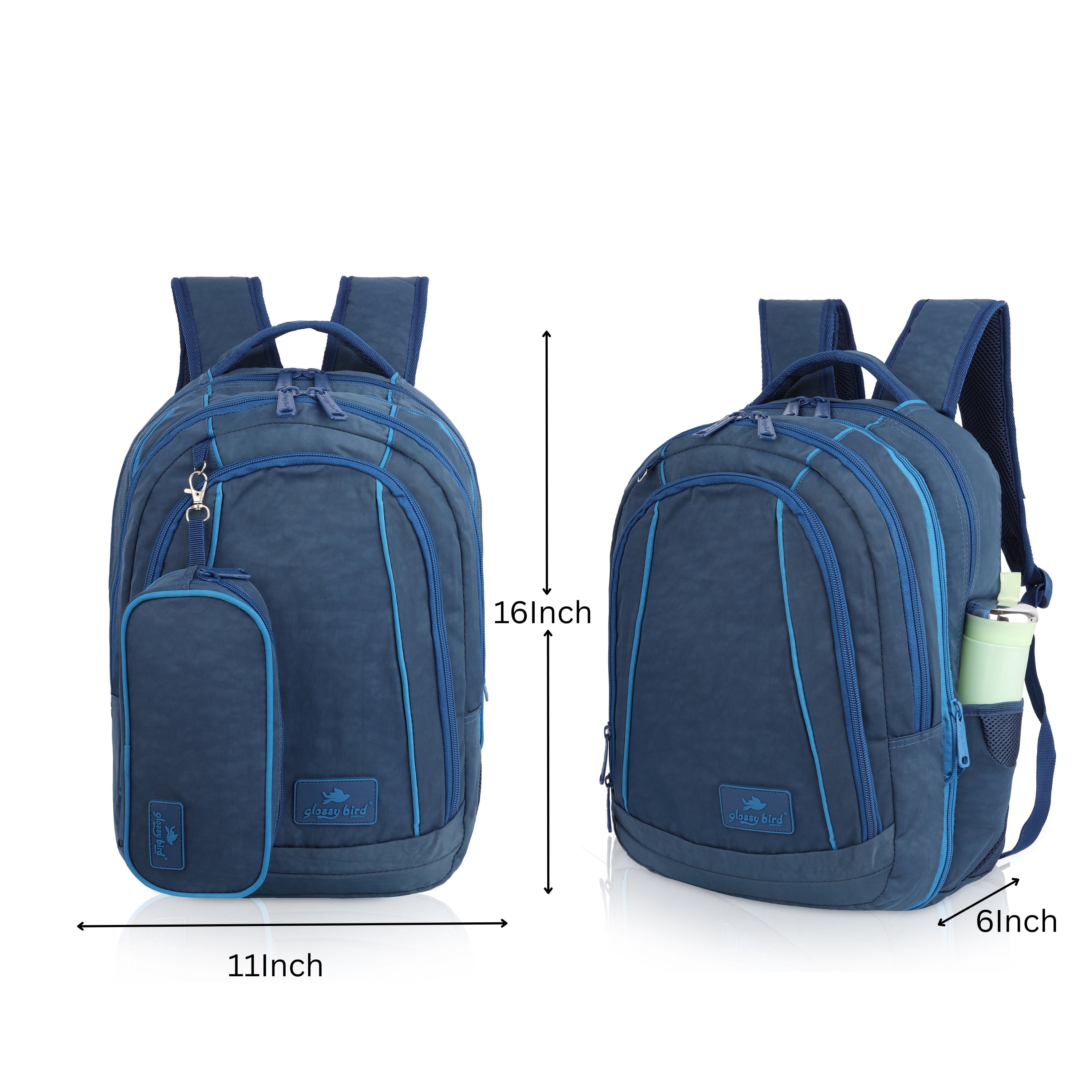 Echo Boomers Glossy Bird Backpack (PINK) – Water-Resistant Unisex Bag with 4 Compartments, Detachable Pouch, Bottle Holder & Padded Straps – School, College, Work & Travel Bag