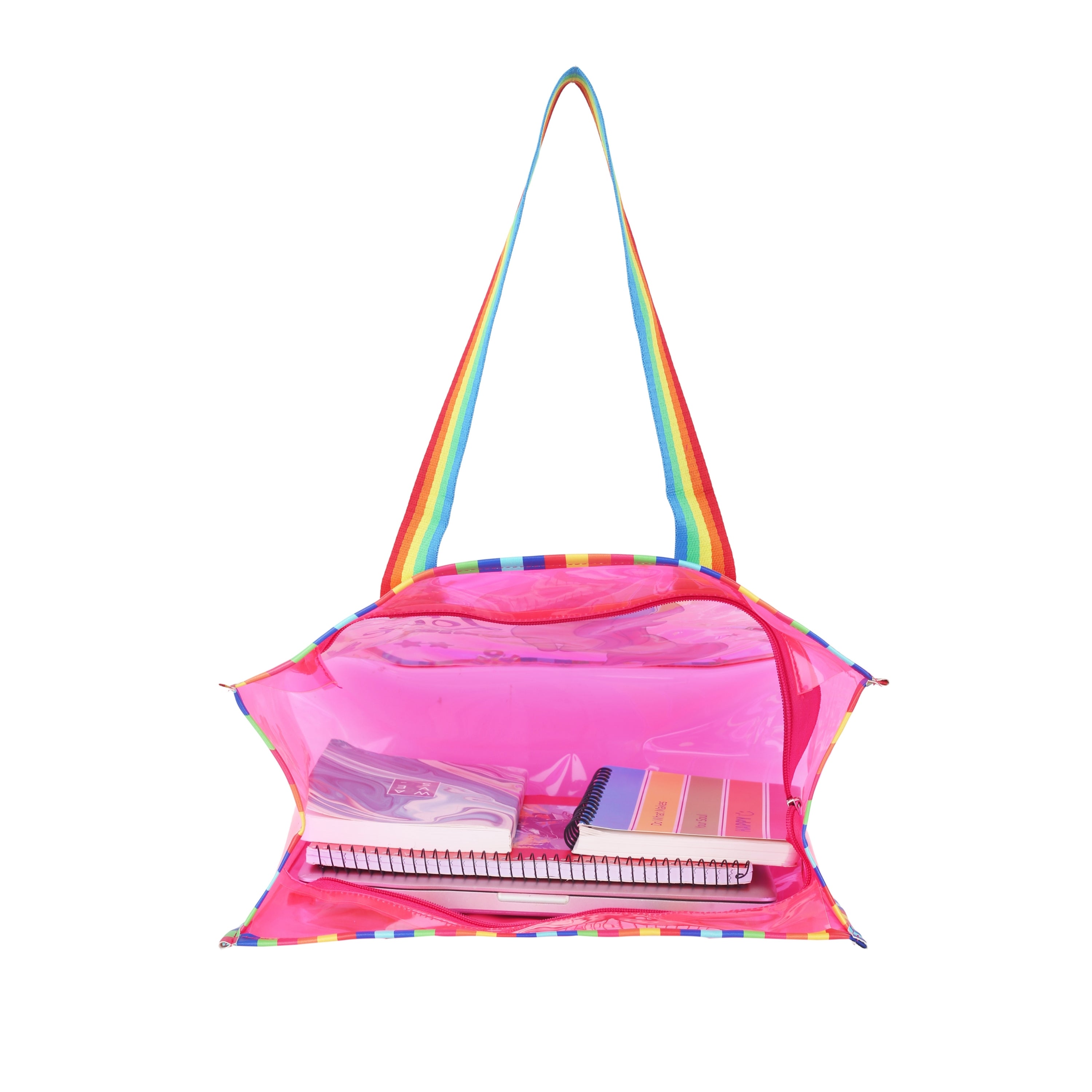 Echo Boomers Cute Mermaid,Magical Unicorn Wings,Astronaut, Stylish Cat,Cute Love Unicorn Transparent 50 GsmTote Bag – Rainbow Handles | Spacious, Durable & Stylish PVC Bag
