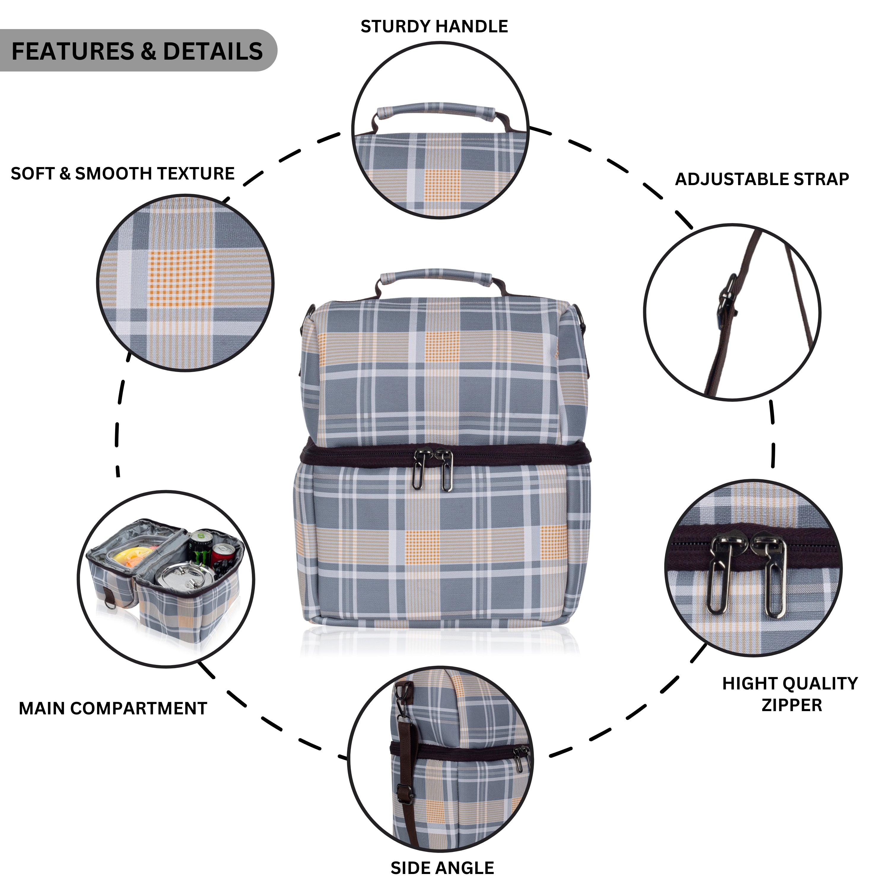 Echo Boomers 10L Insulated Lunch Bag for Men & Women | Premium Tiffin Bag – Stylish & Durable Meal Companion (Grey)