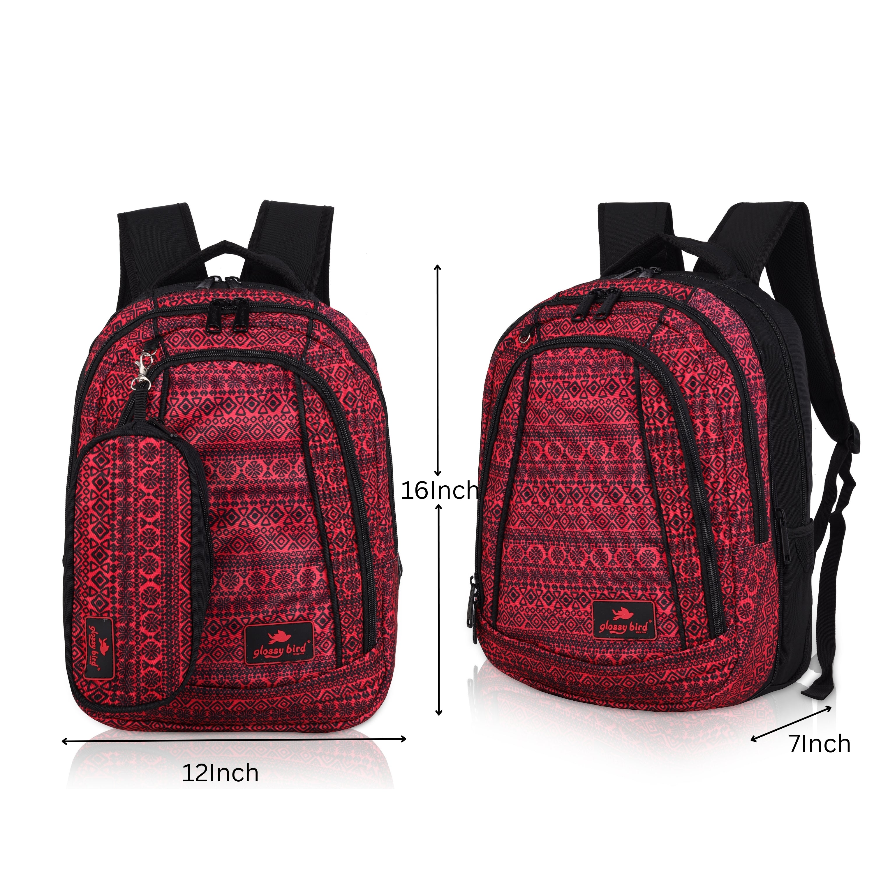 Echo Boomers Glossy Bird Unisex Backpack for School, Office & Travel – Water-Resistant, Lightweight Bag with 4 Compartments, Bottle Holder, Detachable Pouch & Ergonomic Straps (Purple)