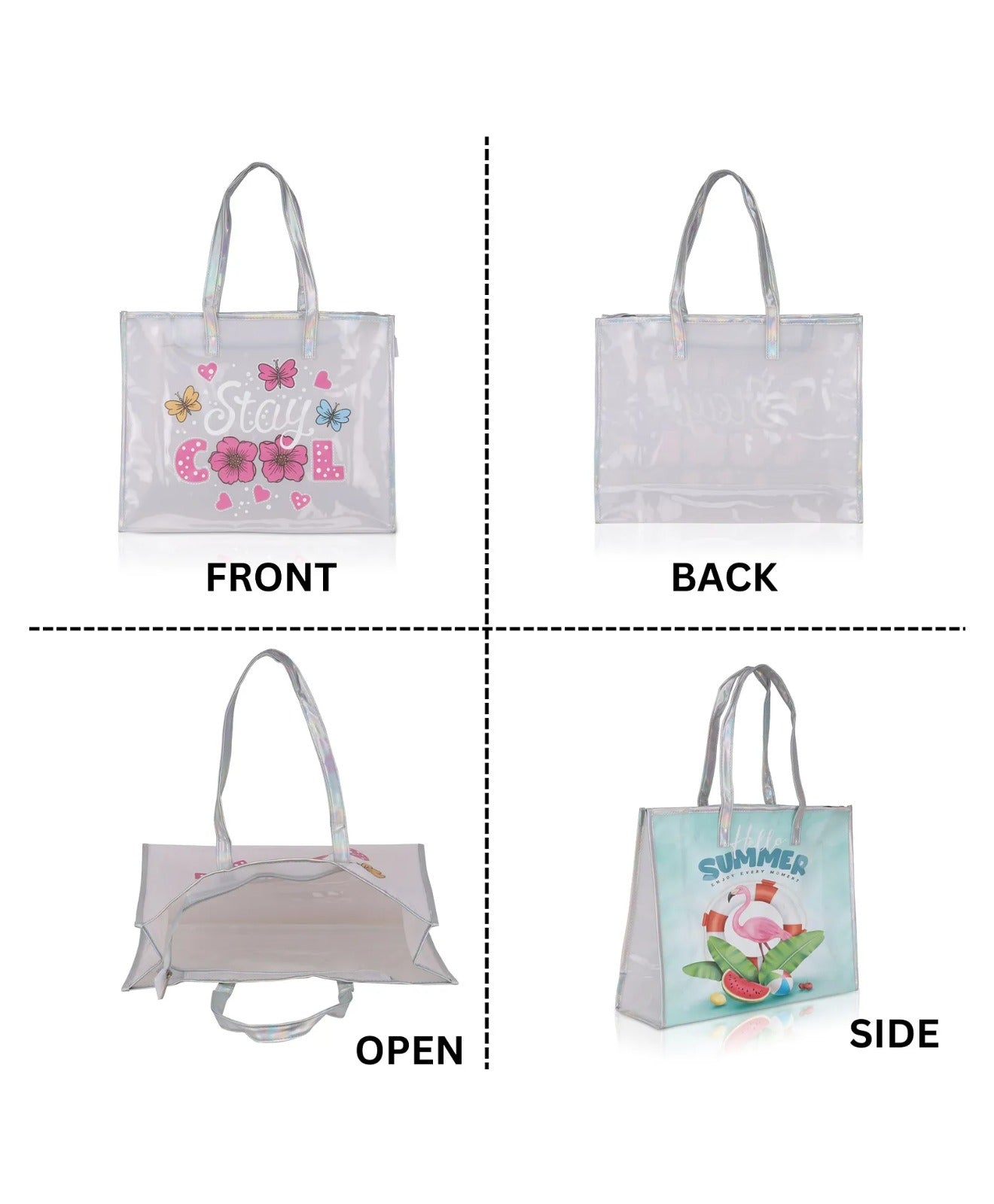Echo Boomers Beach Tote Bag – Transparent Summer Design with Cool Print, Sturdy Handles, Lightweight & Stylish for Beach, Pool, Travel, Vacation & Daily Use
