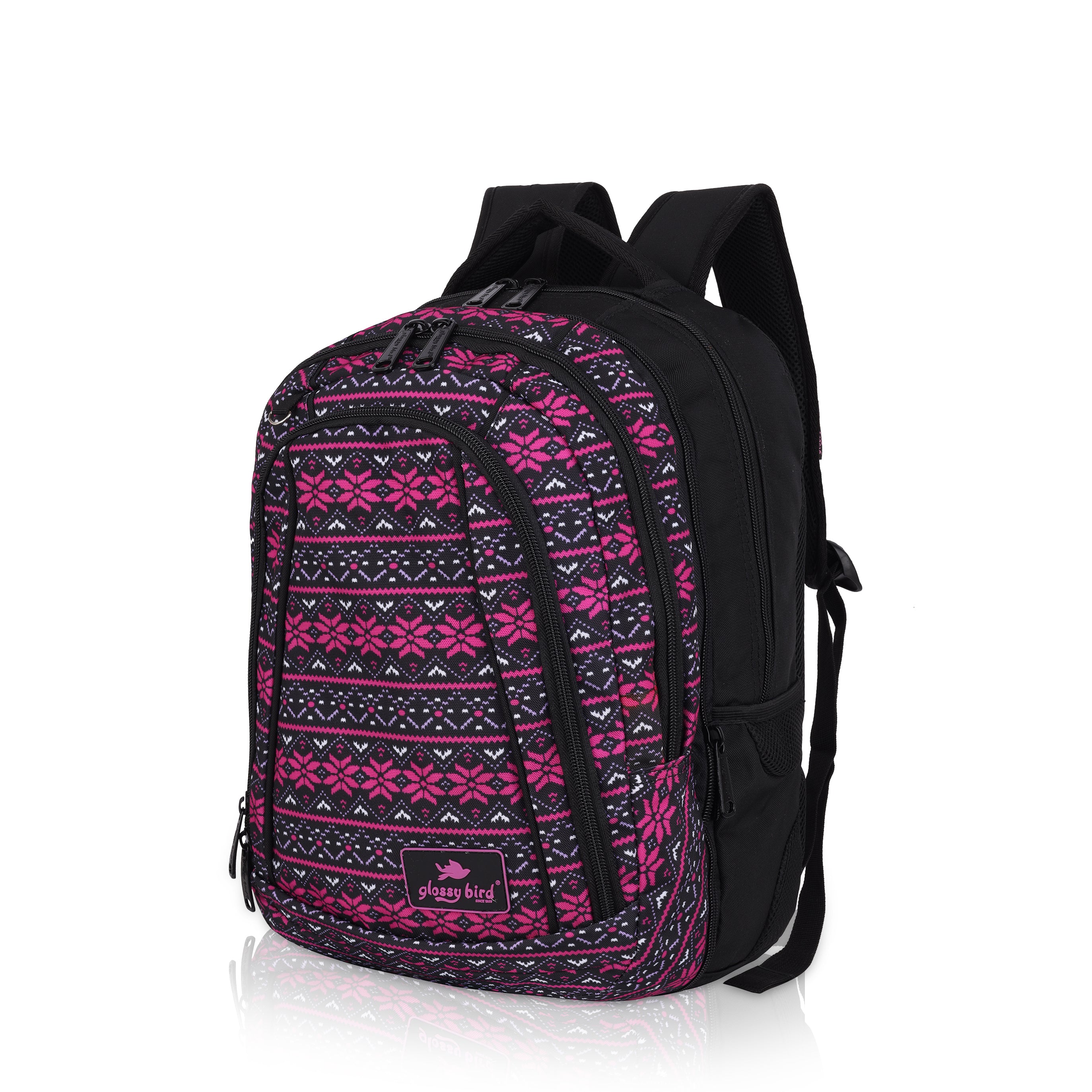 Echo Boomers Glossy Bird Unisex Backpack for School, Office & Travel – Water-Resistant, Lightweight Bag with 4 Compartments, Bottle Holder, Detachable Pouch & Ergonomic Straps (Purple)