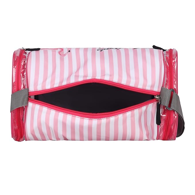 Echo Boomers Pink Stripes Print Square Travel Duffle Gym Luggage Bag with PVC Side Compartments