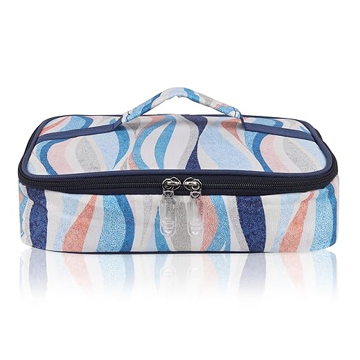 Echo Boomers Stripes Theme Printed Large Insulated Lunch Bag with Mesh Compartment & Water Bottle Combo - Sky Blue