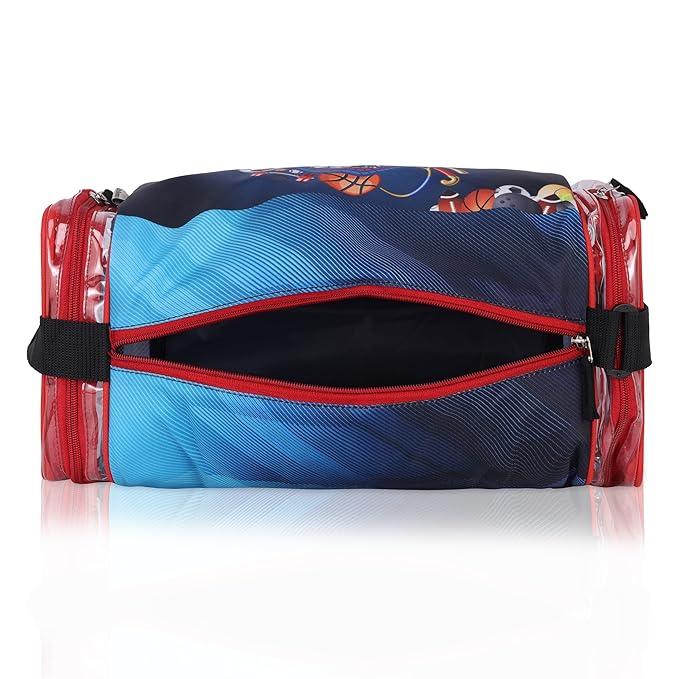 Echo Boomers Red Sports Print Square Travel Duffle Gym Luggage Bag with PVC Side Compartments