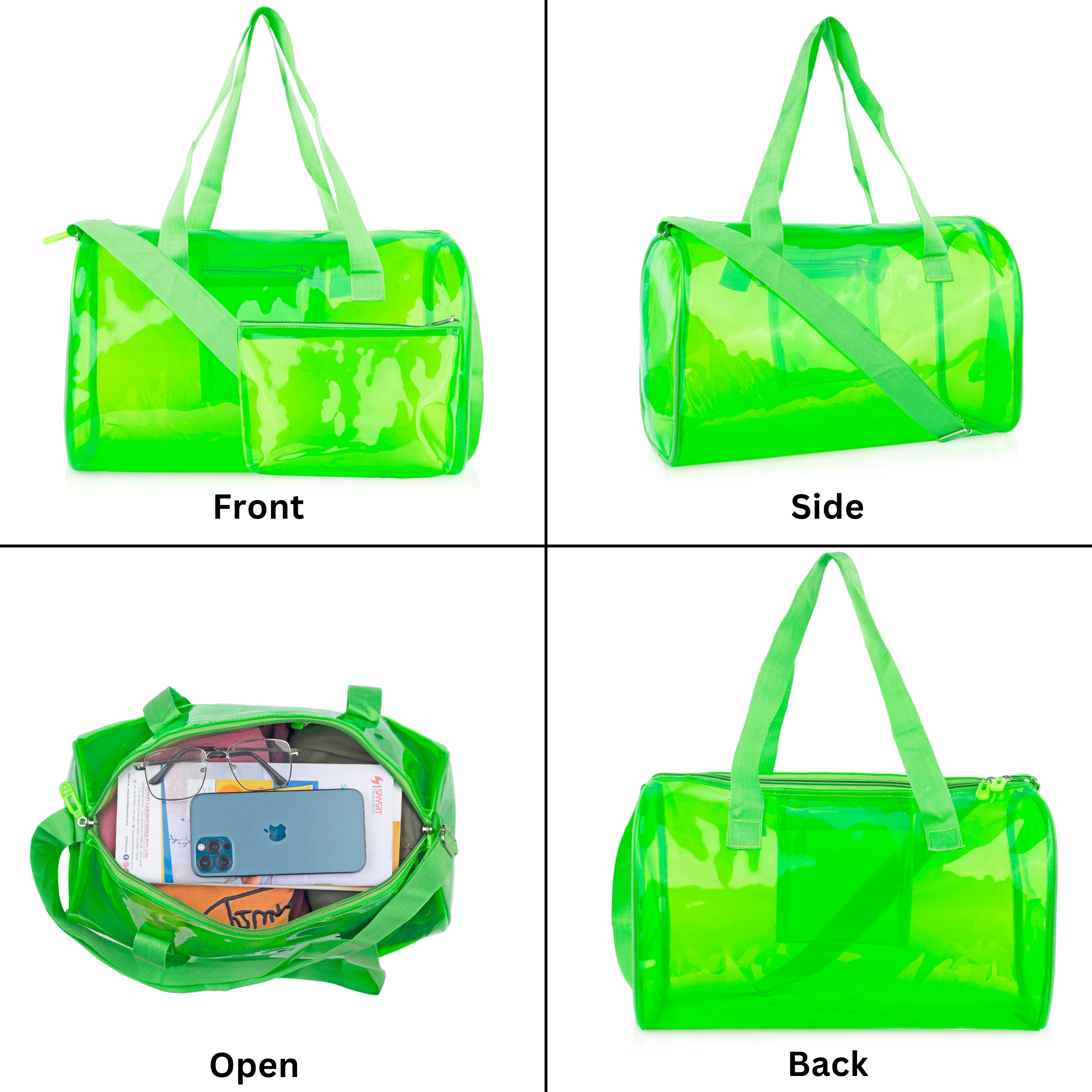 Echo Boomers Bold Blue Transparent Jelly Duffle Bag with Matching Pouch | 50 GSM Waterproof PVC Travel Gym Tote | Lightweight Shoulder Handbag for Women, Girls, College, Sports & Weekend Trips