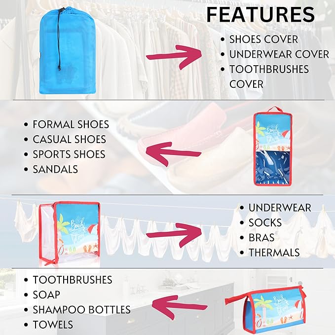 Echo Boomers Beach 4-Piece Organizer Set - Blue, Packing Cubes with Unique Print.