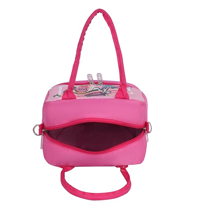 Echo Boomers Pink Lunch Bag - Insulated Tiffin Bag, Fun Girl Stuff Print & Long Strap