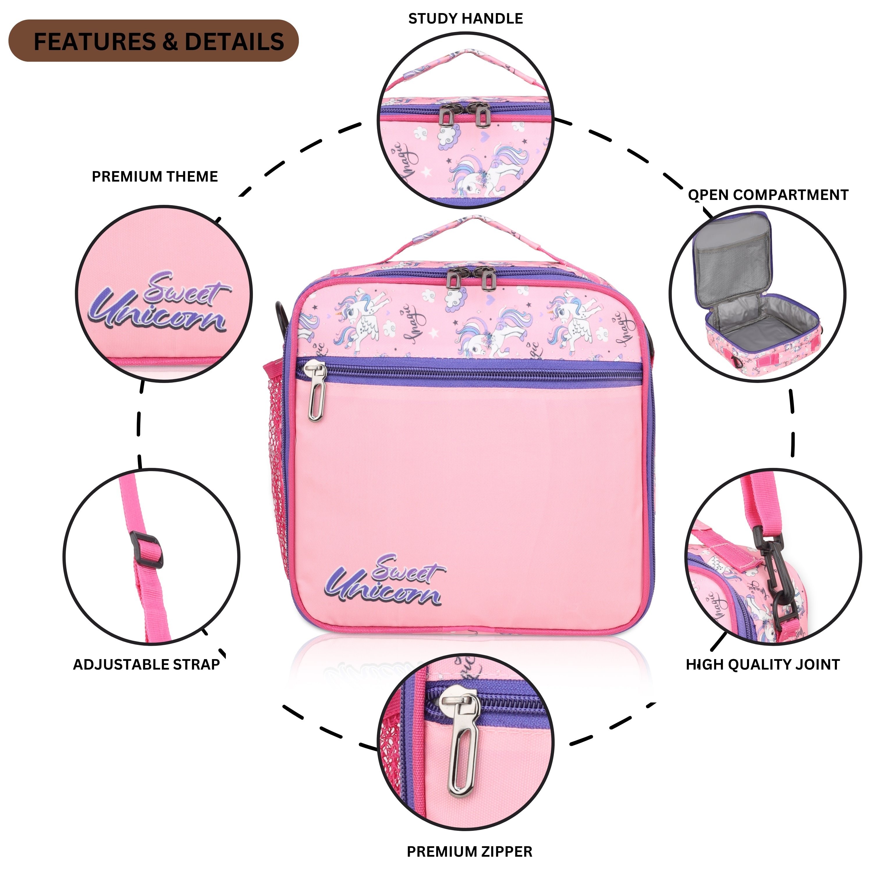 Echo Boomers Premium Sweet Unicorn Pint Lunch Bag – Stylish, Lightweight, Attractive, & Durable Meal Companion and versatile bag(Pink).