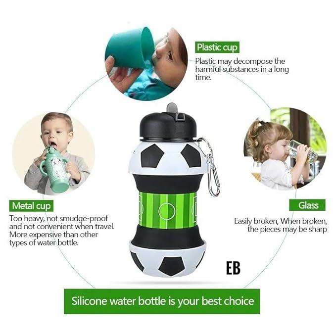 Echo Boomers Sports Ball Shape 550ml Bpa Free Silicone Collapsable Water Bottle for School, Travel Adventure, Gym For Kids & Adults (White)