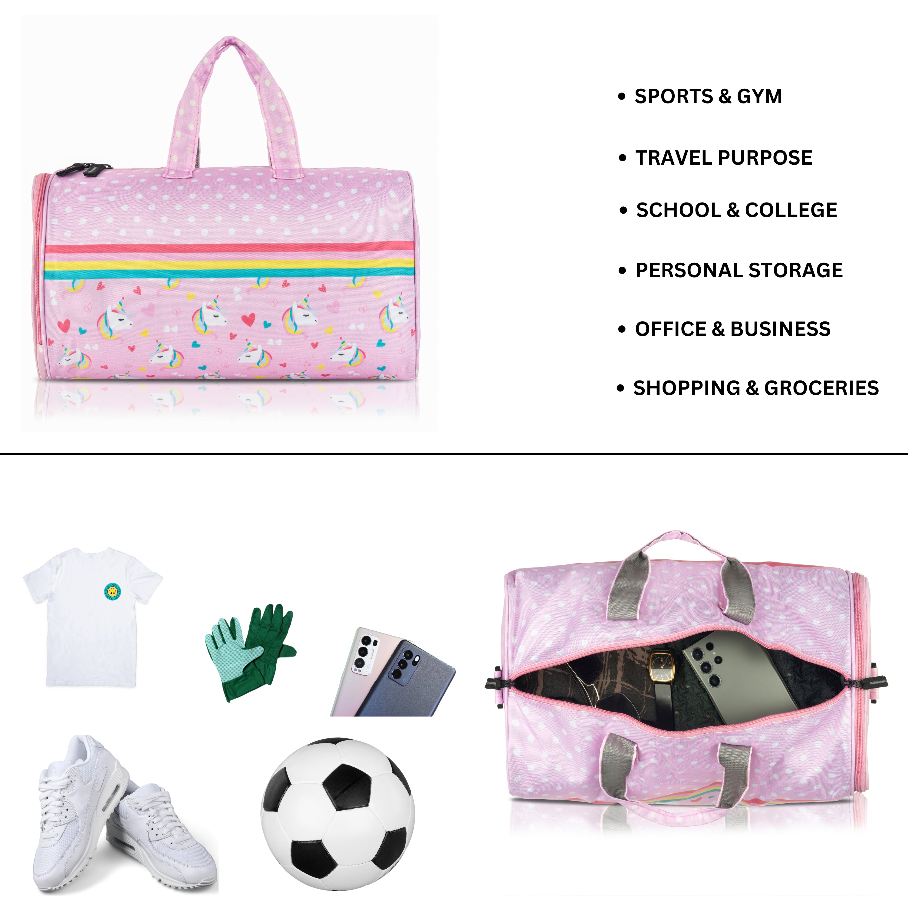 Echo Boomers Square Unicorn Print Duffle Bag – Stylish Travel & Gym Bag with Shoe Compartment