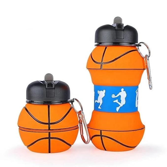 Echo Boomers Sports Ball Shape 550ml Bpa Free Silicone Collapsable Water Bottle for School, Travel Adventure, Gym For Kids & Adults (Orange)