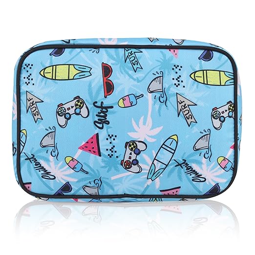 Echo Boomers Beach Printed Large Double-Decker Insulated Lunch Bag with Multi-Compartment Zipper Pockets