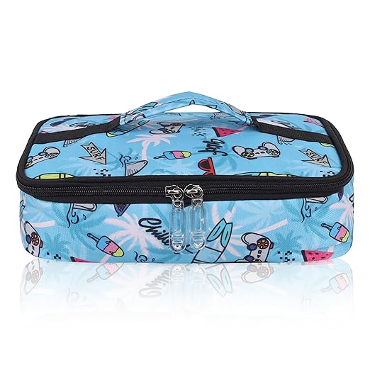 Echo Boomers Beach Theme Printed Large Insulated Lunch Bag with Mesh Compartment & Water Bottle Combo - Light Blue