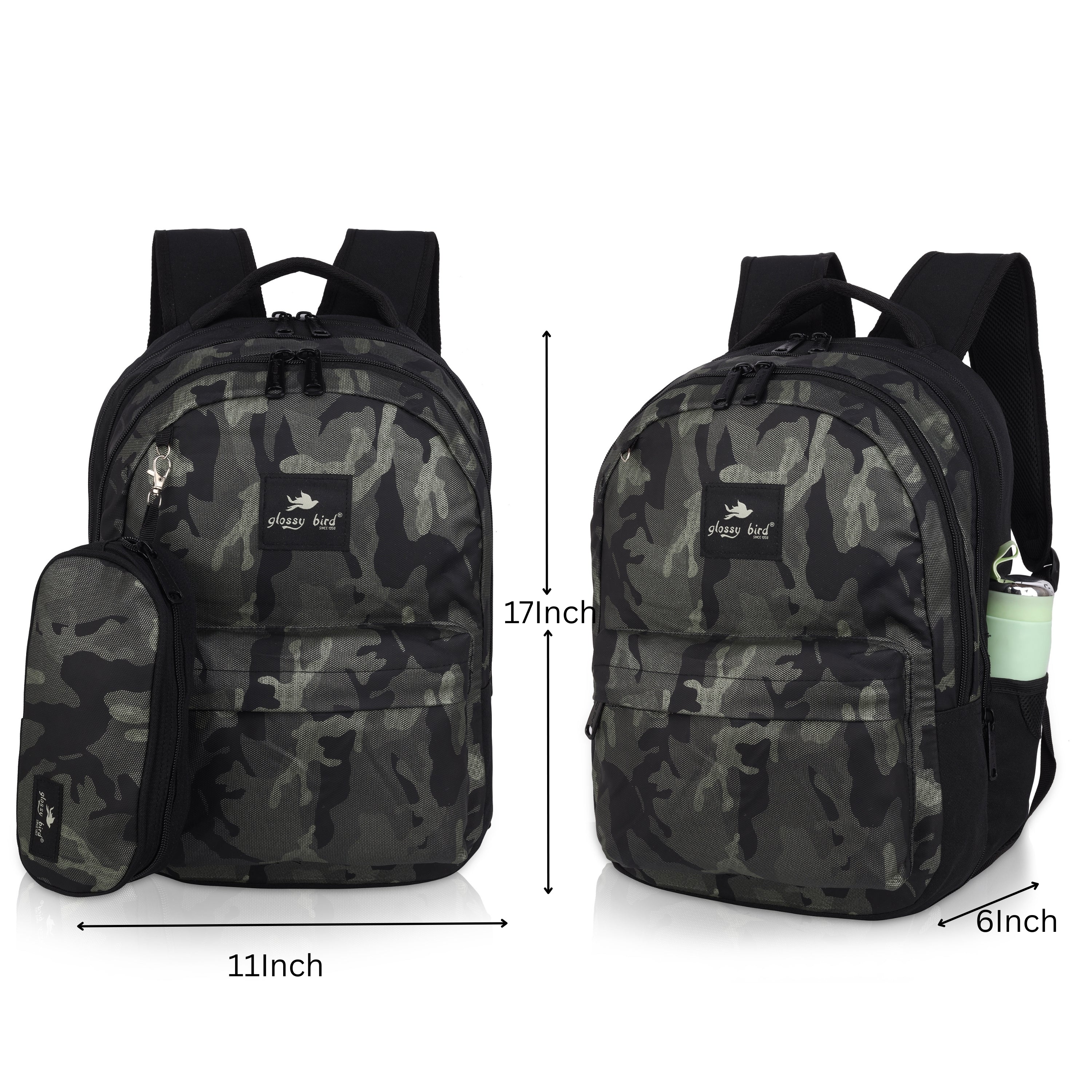 Echo Boomers Glossy Bird Backpack – Water-Resistant Unisex Bag with 4 Compartments, Bottle Holder, Detachable Pouch & Padded Straps – Travel & School Backpack (SKY)