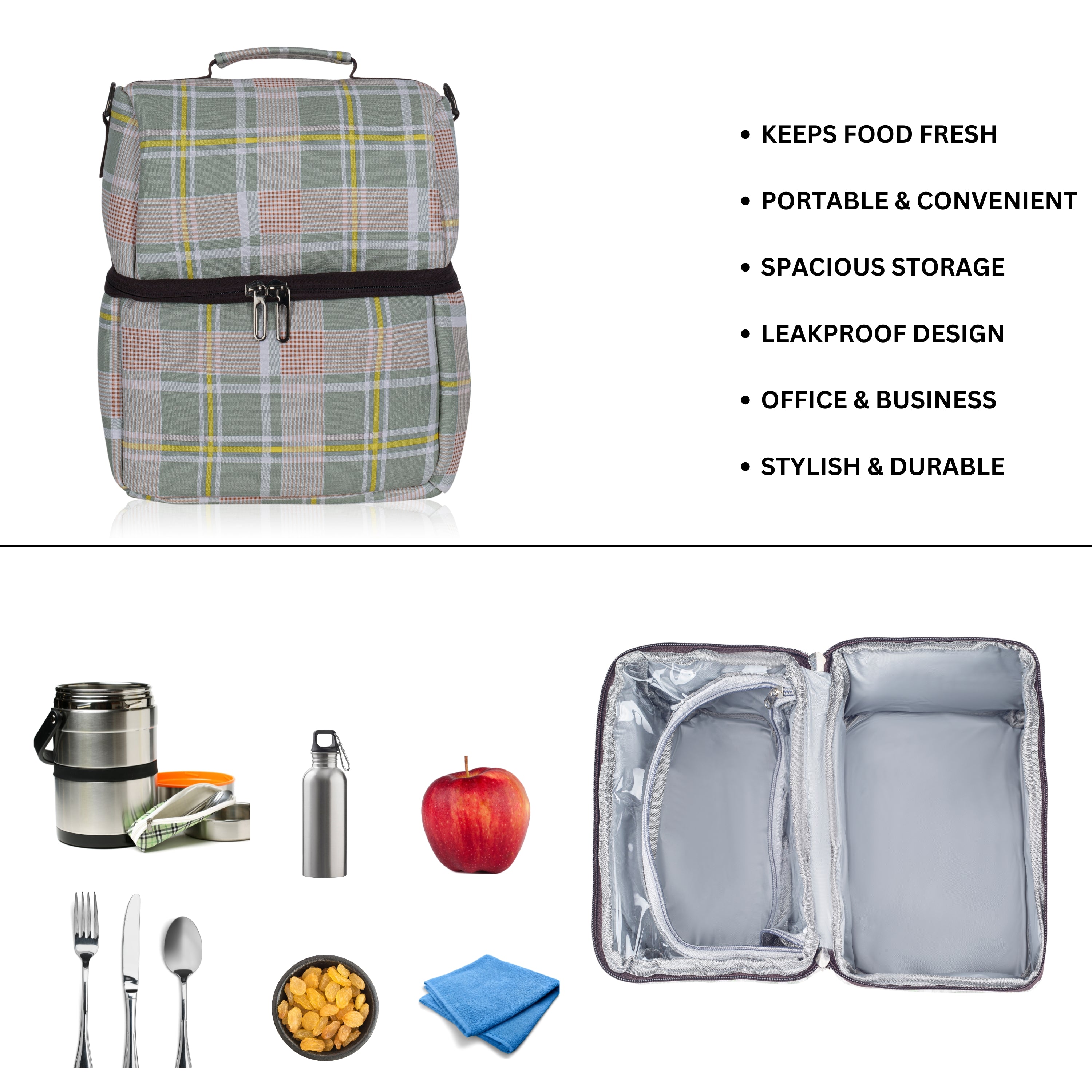 Echo Boomers 10L Insulated Lunch Bag for Men & Women |Premium Tiffin Bag – Stylish & Durable Meal Companion (Green)