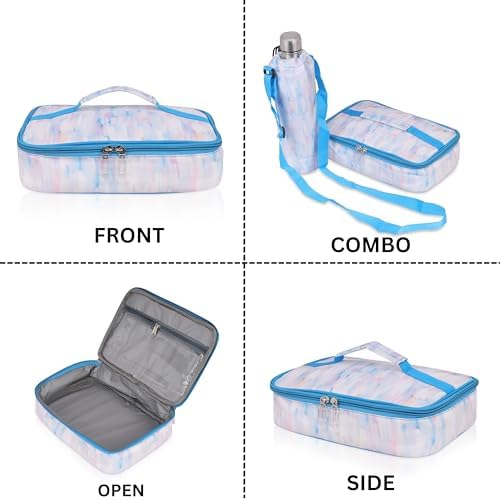 Echo Boomers Emoji Design Small Insulated Lunch Bag with Mesh Compartment & Water Bottle - Pink