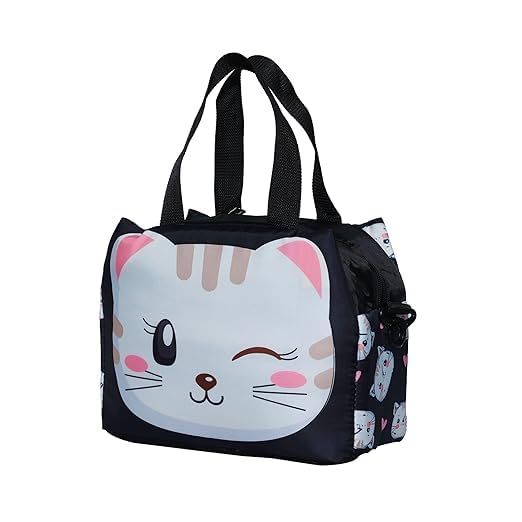 Echo Boomers Kitty Printed Double Layer Insulated Tiffin Lunch Bag with Zipper Pockets