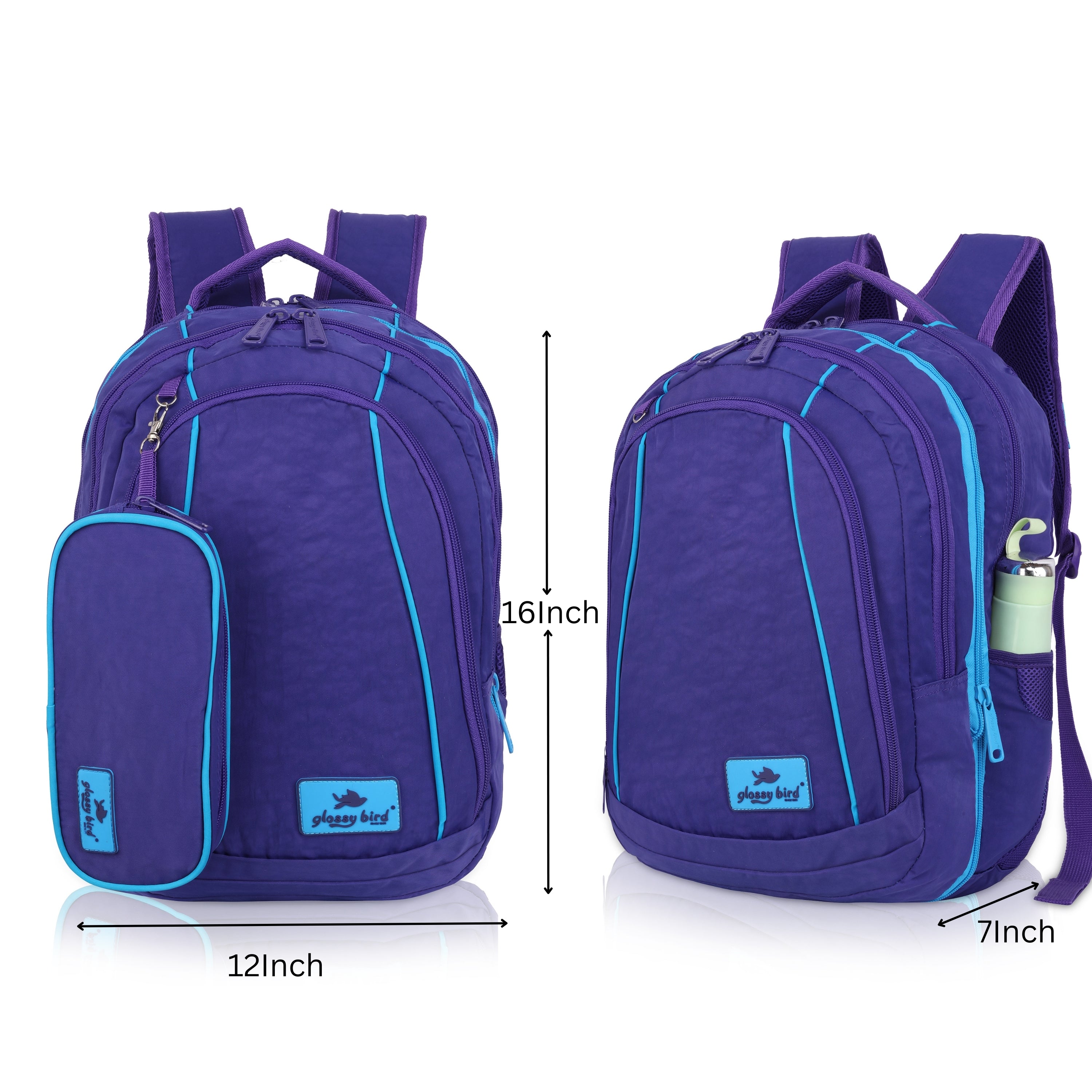 Echo Boomers Glossy Bird Backpack (PINK) – Water-Resistant Unisex Bag with 4 Compartments, Detachable Pouch, Bottle Holder & Padded Straps – School, College, Work & Travel Bag