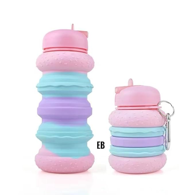 Echo Boomers Burger Shape 600ml Bpa Free Silicone Expand Water Bottle for School, Travel Adventure, Sports, Gym For Kids & Adults (Pink)