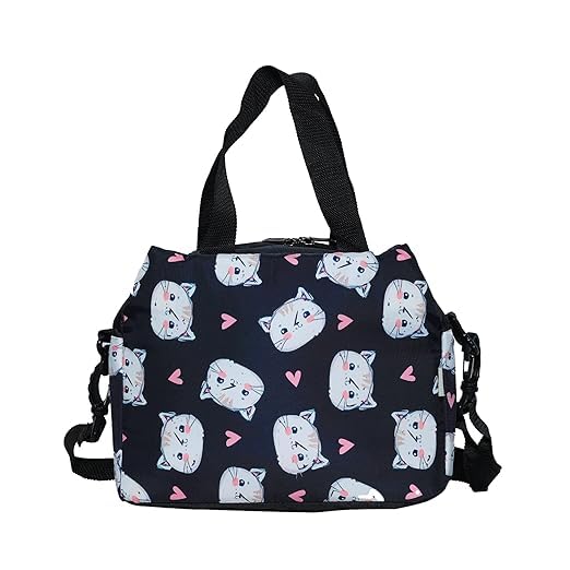 Echo Boomers Kitty Printed Double Layer Insulated Tiffin Lunch Bag with Zipper Pockets