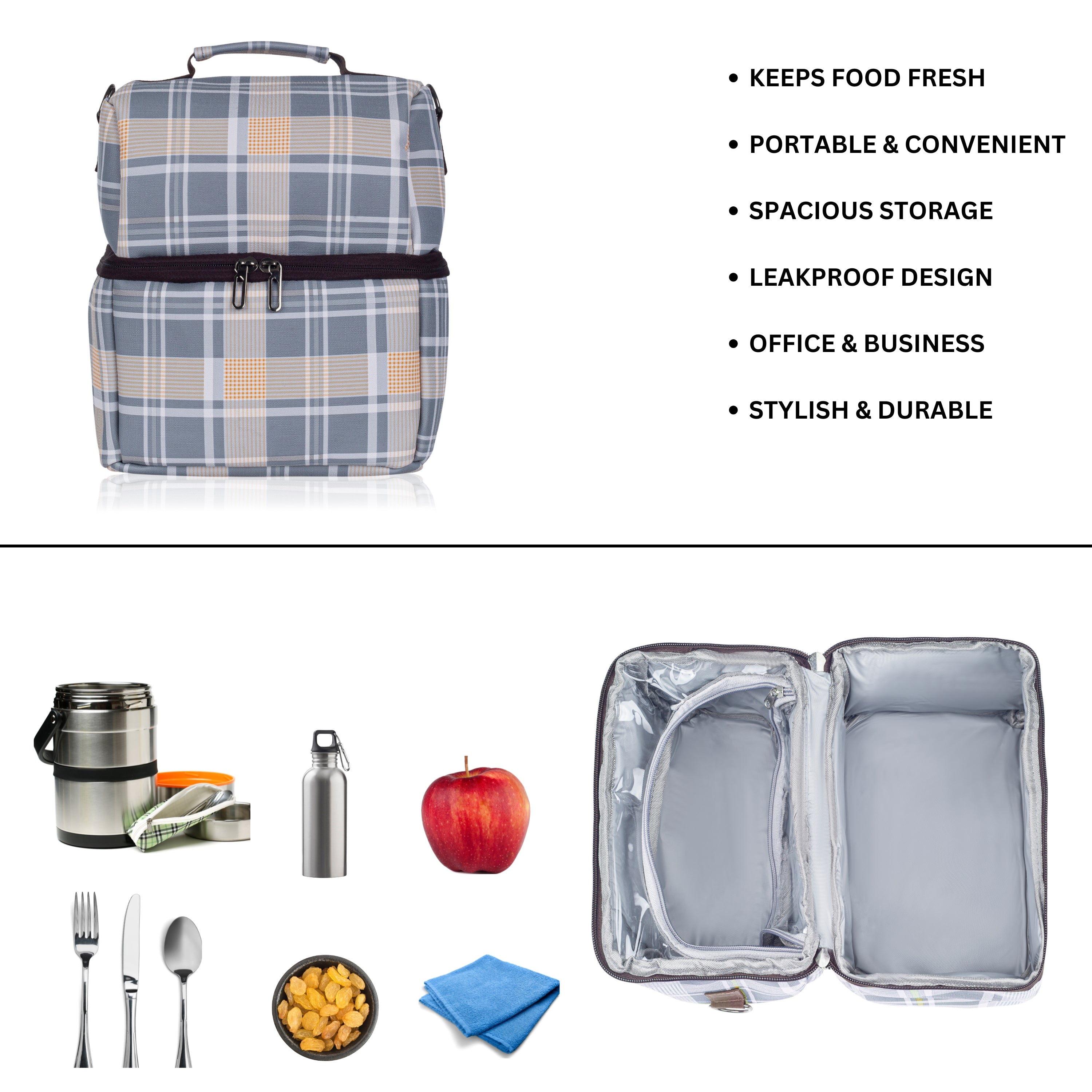 Echo Boomers 10L Insulated Lunch Bag for Men & Women | Premium Tiffin Bag – Stylish & Durable Meal Companion (Grey)